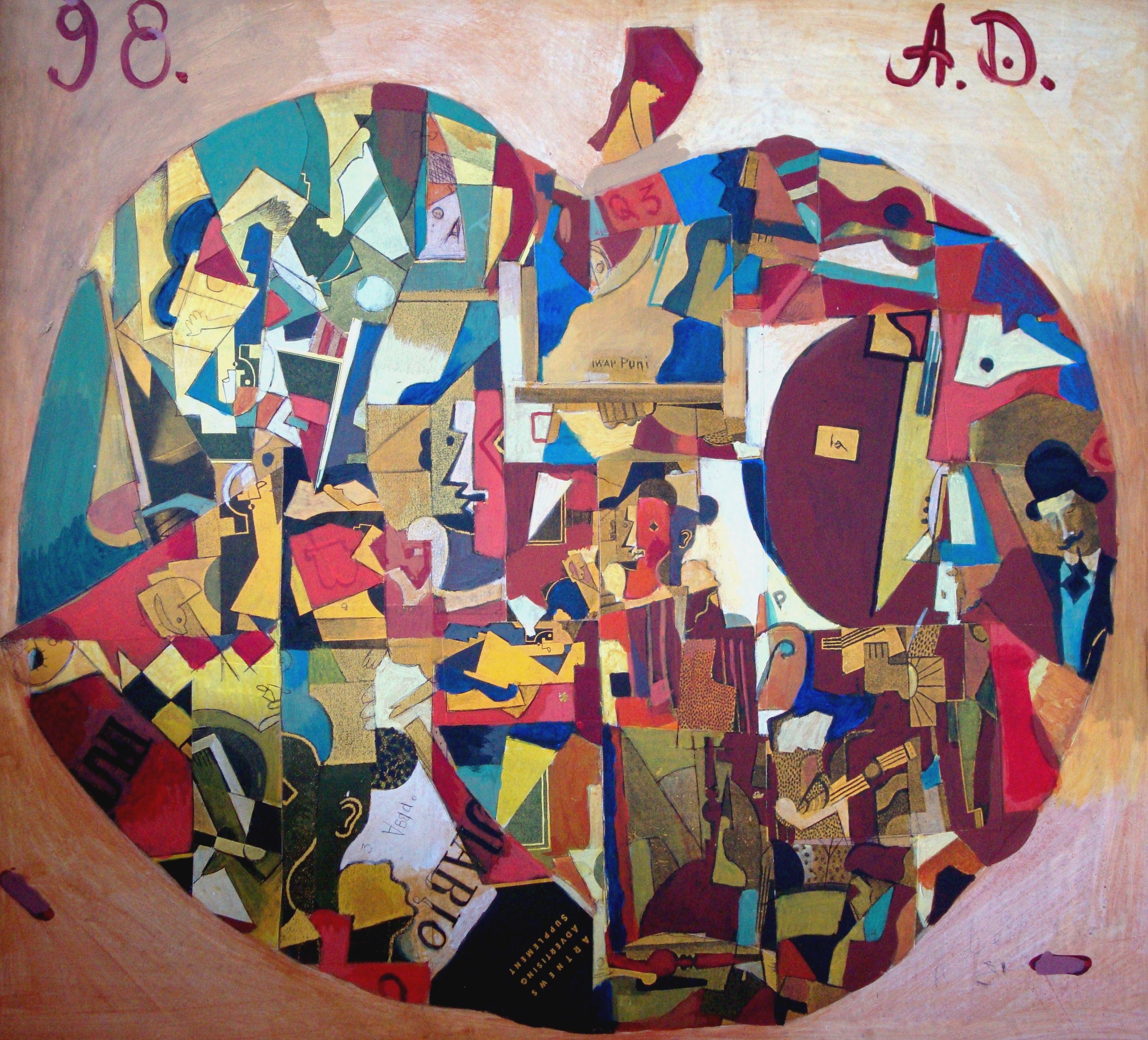 Aleksandrs Dembo Abstract Print - Cubic. 1998, pressed cardboard, acrylic, collage, 58, 5x64 cm