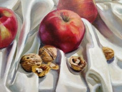 Nature morte avec pommes et noyers. 2019. Huile sur toile, 45 x 65 cm