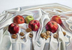Leben mit Äpfeln und Nussbaum. 2019. Öl auf Leinwand, 45x65 cm
