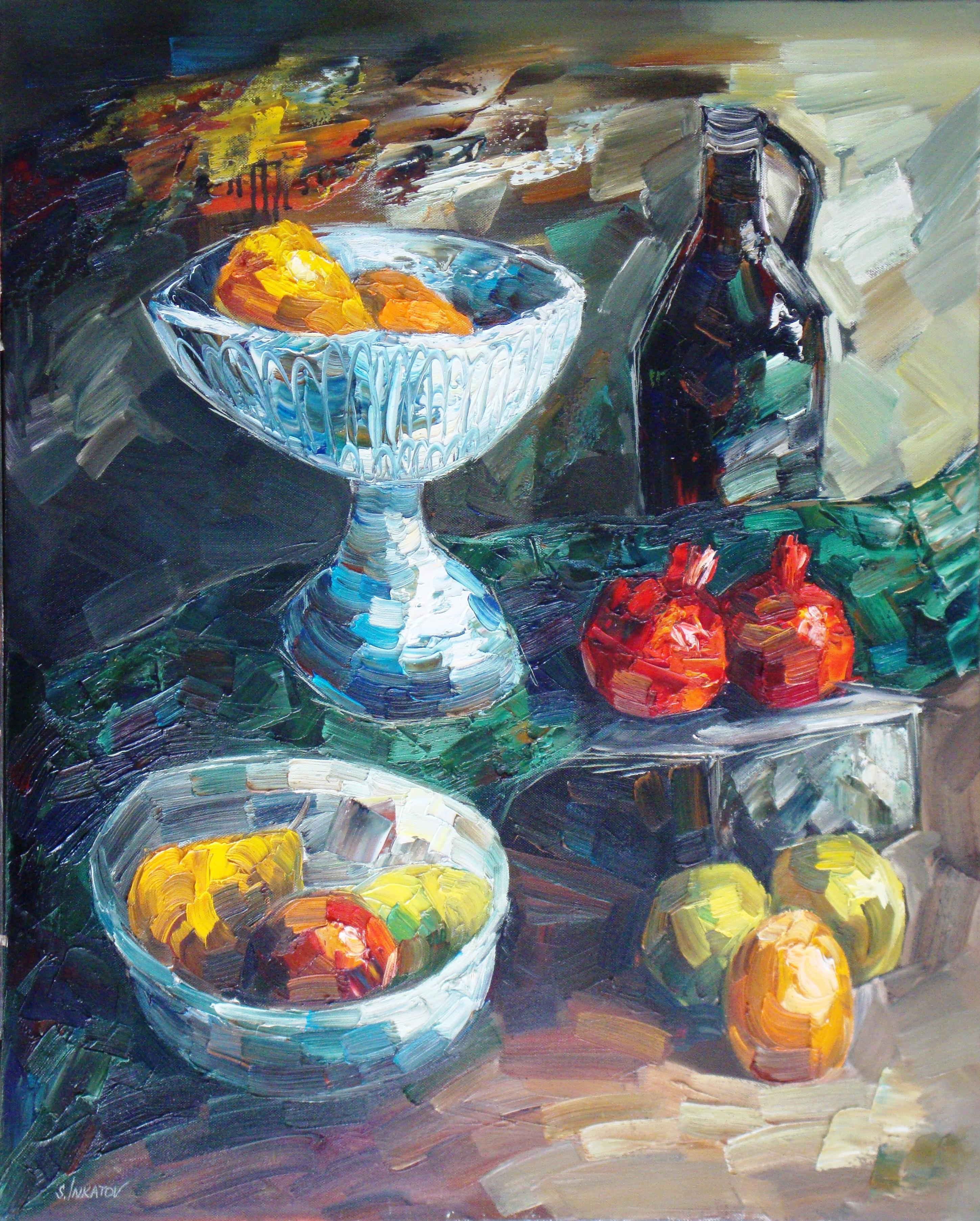 Sergey Inkatov Still-Life Painting - Still life with fruits. 2009, canvas, oil, 81x65 cm