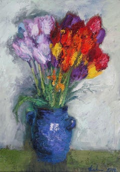 Tulips in blue vase. 2008, oil on canvas, 70x50 cm