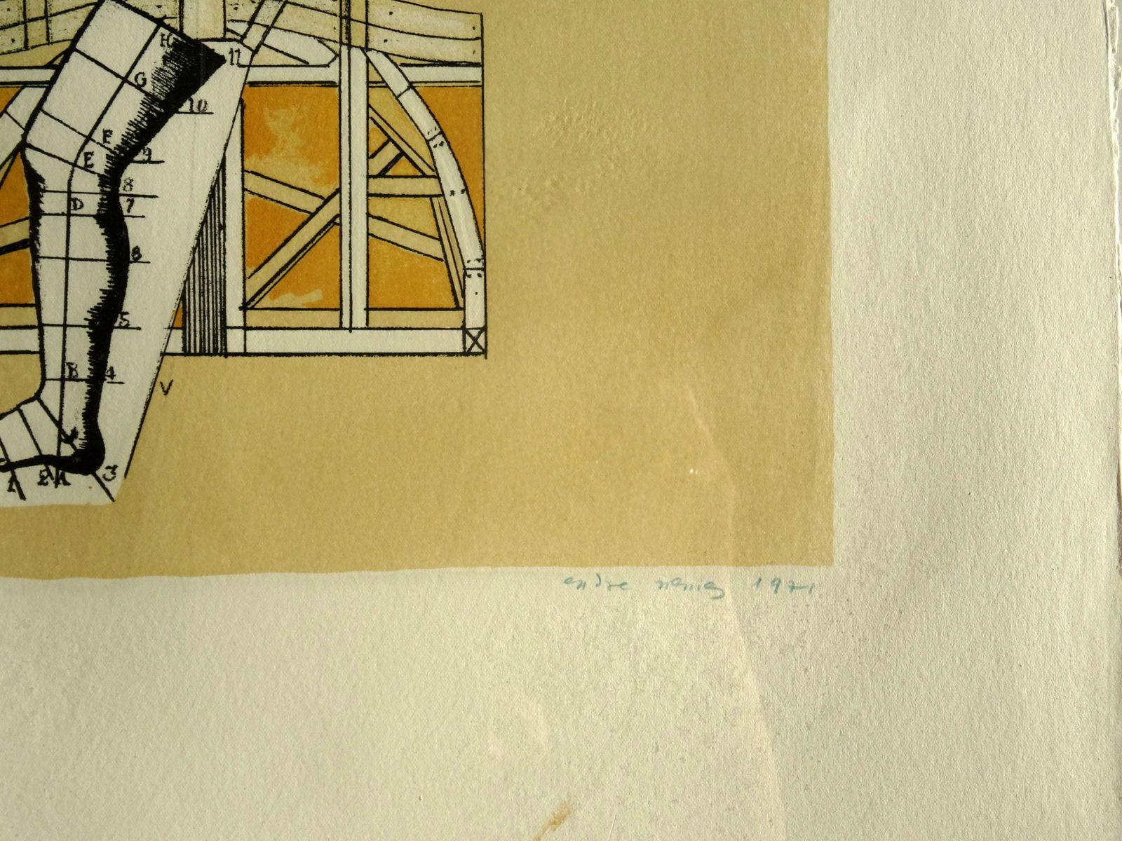 Composition. 66/75., 1971, paper, lithography, 62x46 cm - Print by Endre Nemes