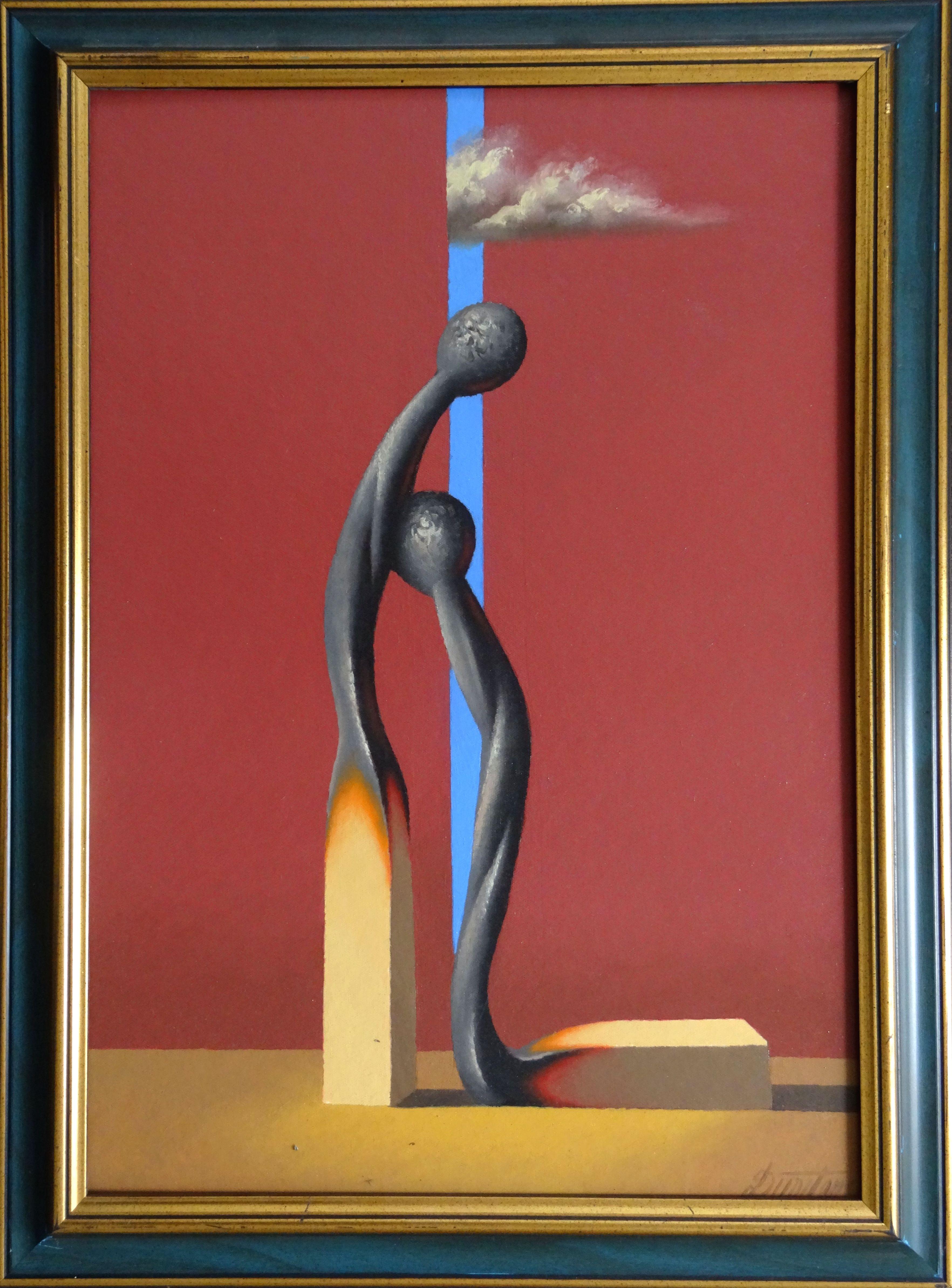 Forgiveness. 2011. Cardboard, canvas, oil, 50x35 cm - Painting by Juris Dimiters