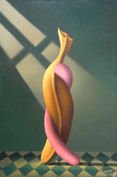 Sausage with banana. Cardboard, canvas, oil, 70x45 cm