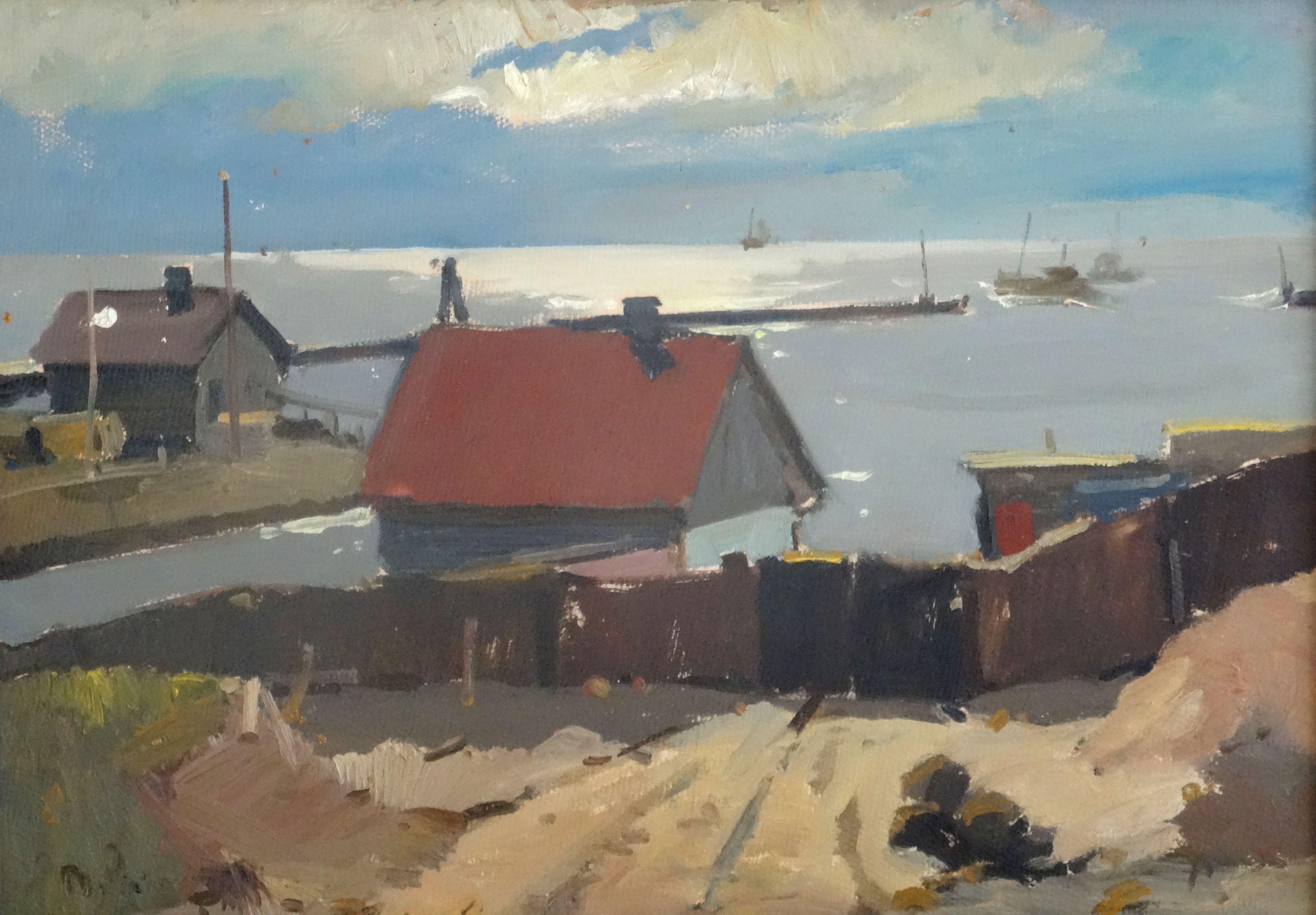 Landscape Painting Nikolai Petraskevics  - 1975. Huile sur carton, 48,5 x 67,5 cm