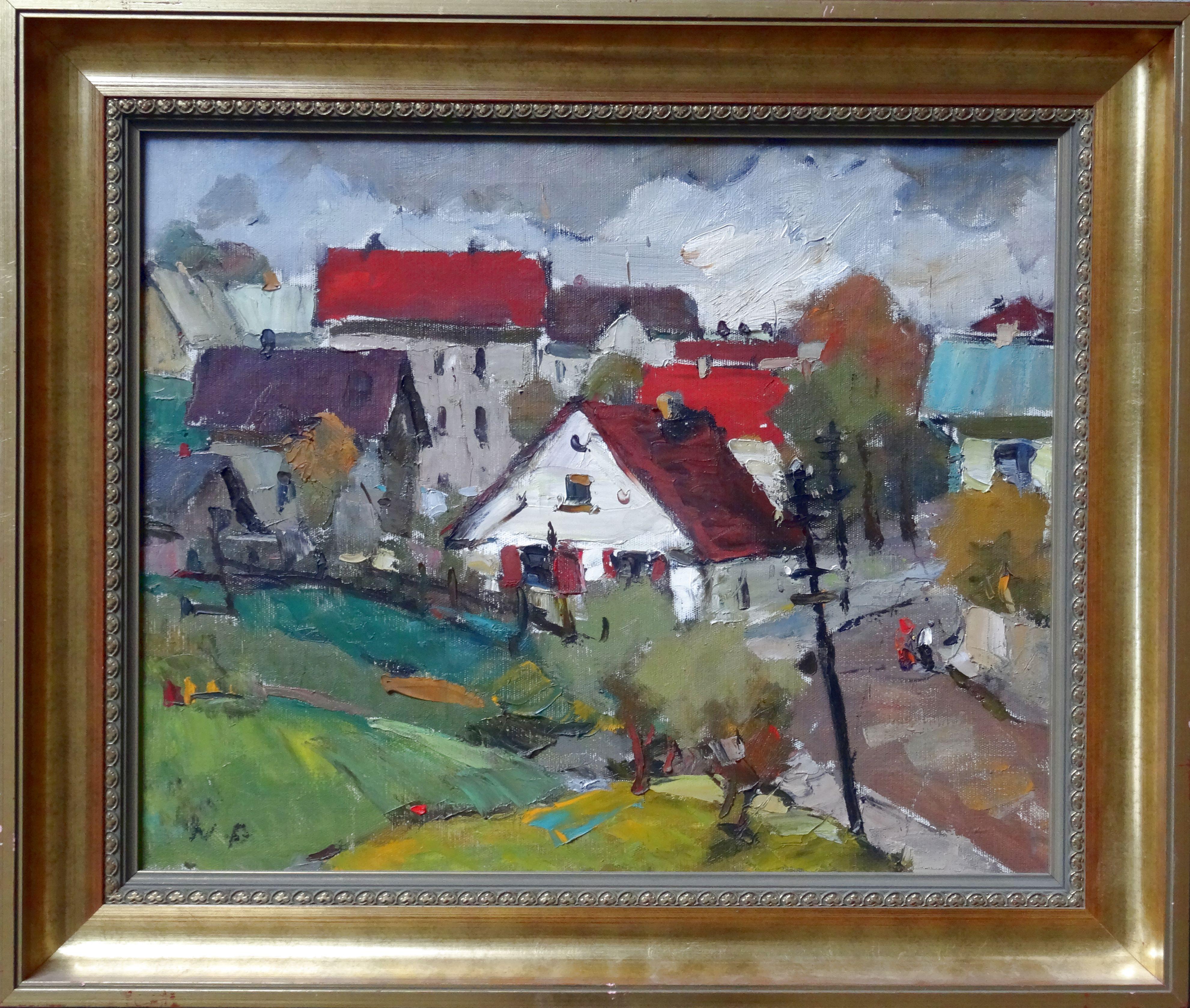 Cityscape. 1958, oil on canvas, 47x58 cm - Painting by Nikolai Petraskevics 