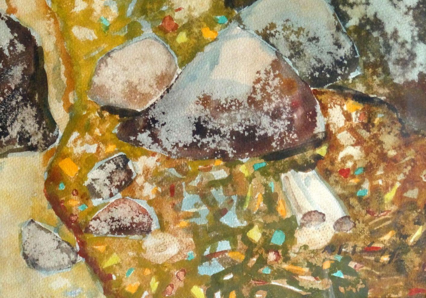 On the shore. 1972, paper, watercolor, 70x75 cm - Painting by Nikolai Petraskevics 