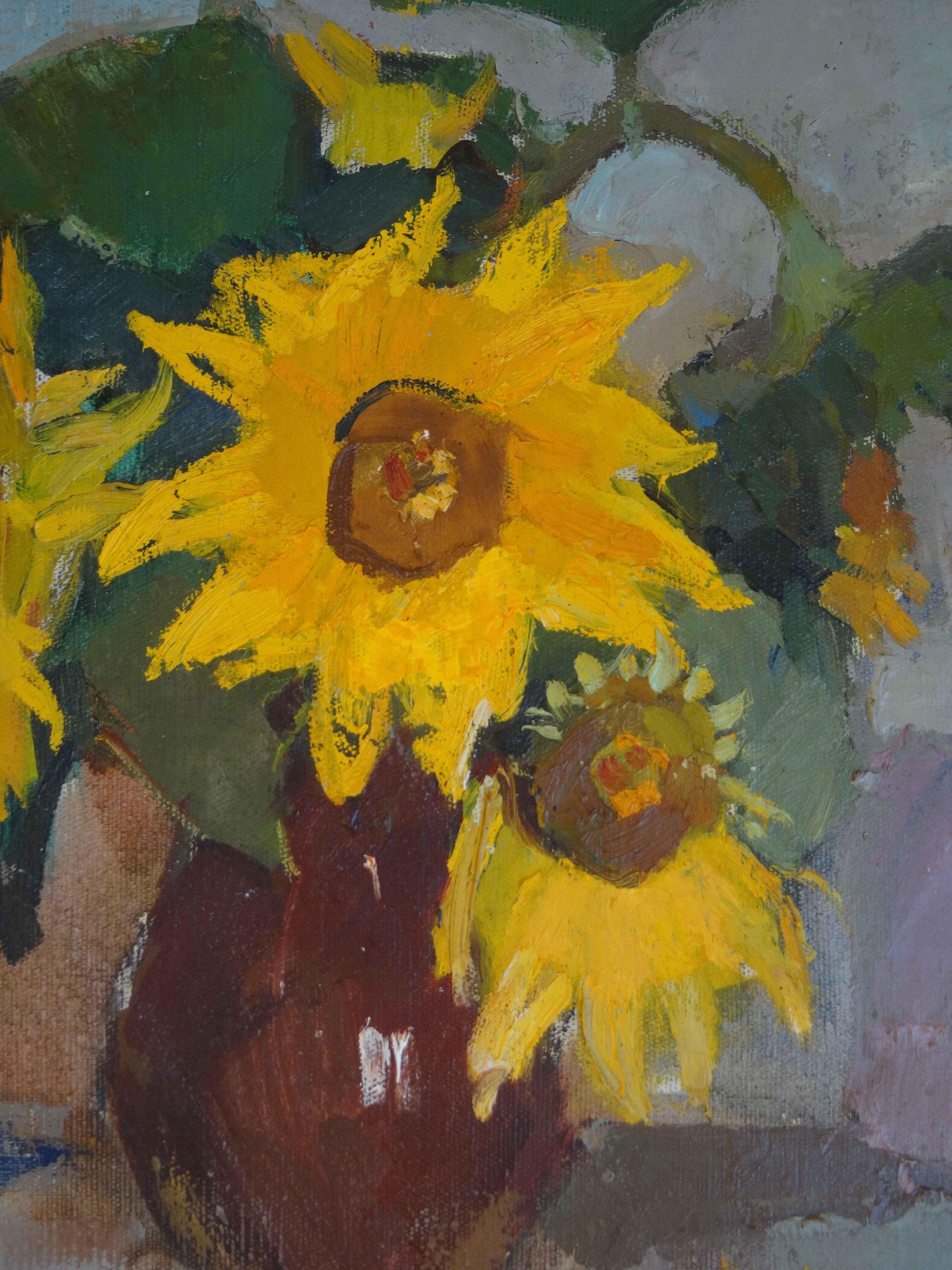 Sunflowers. 1994, oil on canvas, 54x50 cm - Painting by Aleksandr Rodin