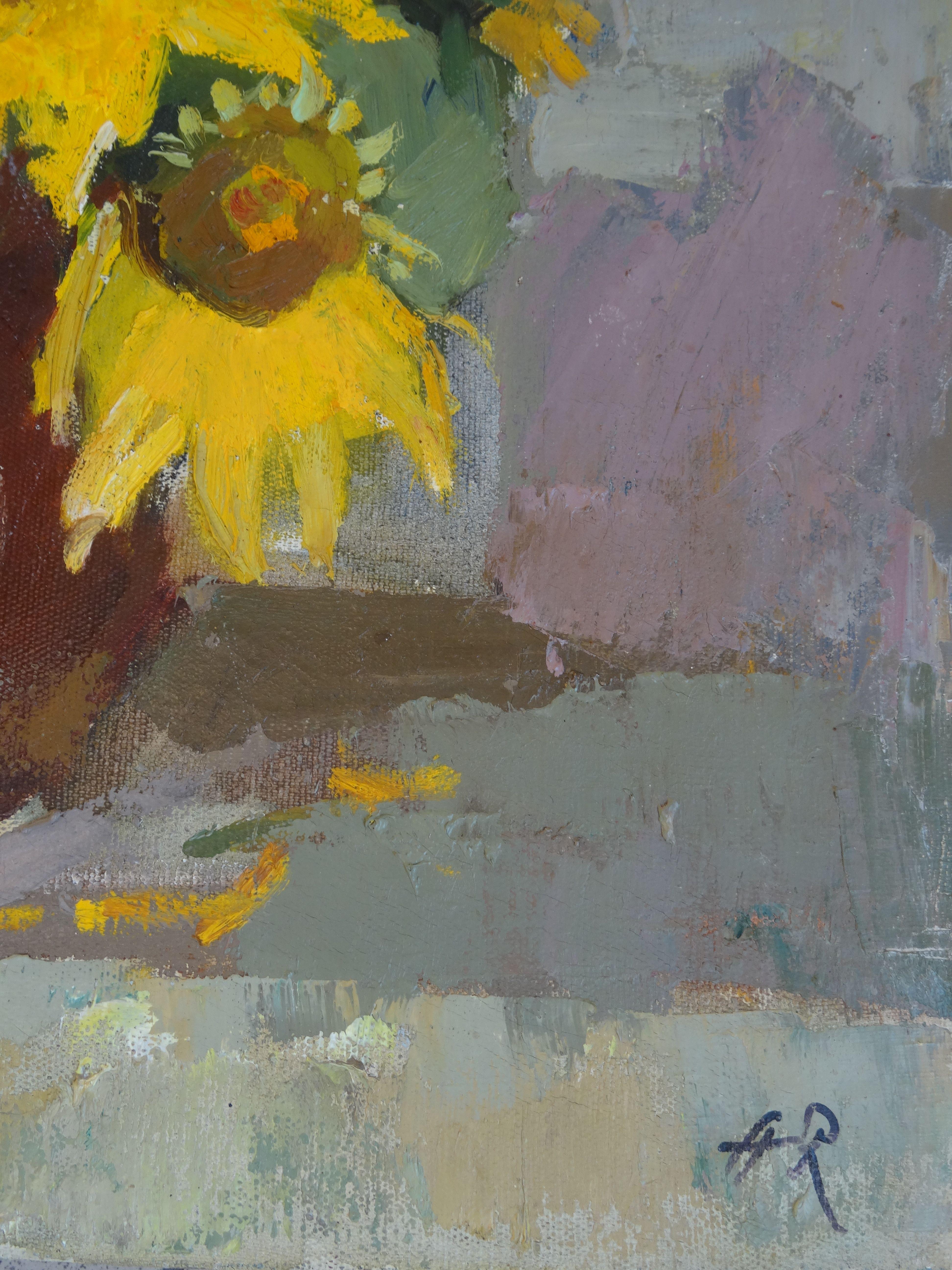 Sunflowers. 1994, huile sur toile, 54x50 cm - Expressionniste Painting par Aleksandr Rodin