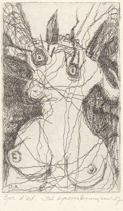 Kunsthandwerkliches Werk. Ziegenleder. 1987, Papier, Radierung, 11x6,5 cm