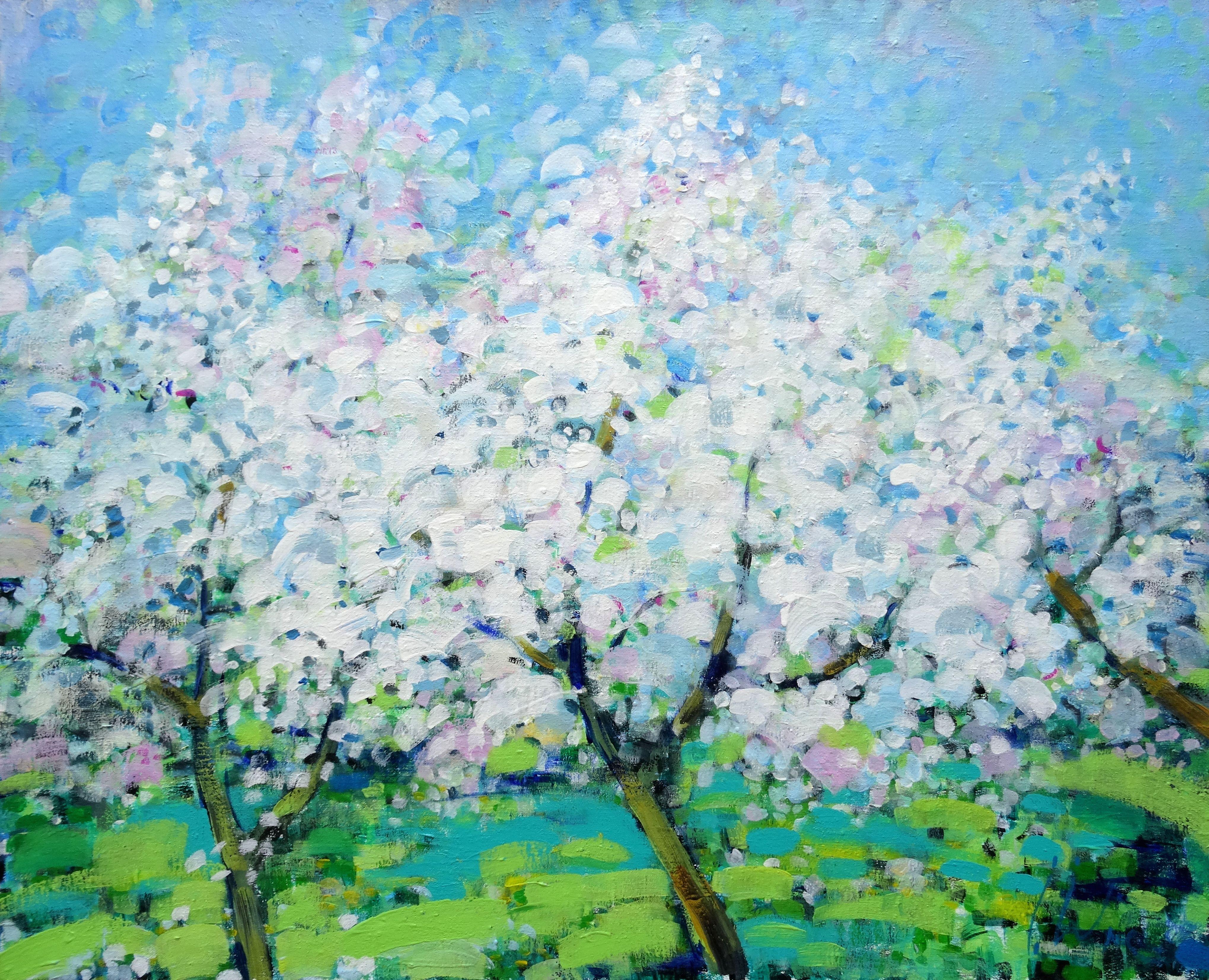 Ingrida Irbe  Landscape Painting - Blooming trees. 2017. Acrylic on canvas, 80x100 cm