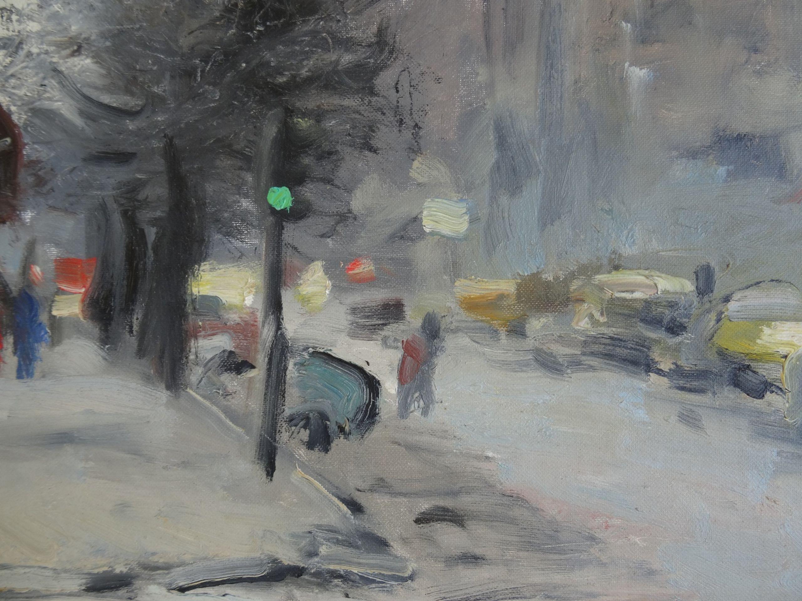Autumn in the city. 1996, canvas, cardboard, oil, 65x54 cm - Gray Landscape Painting by Vladimir Ilibayev 