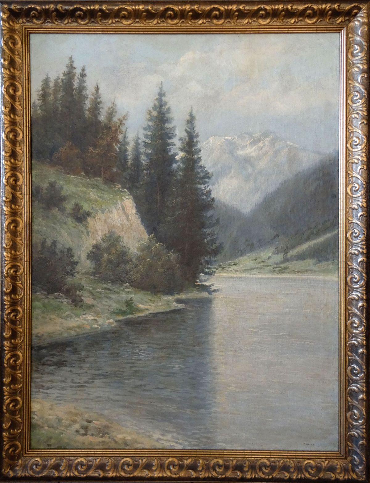 Lake Alpine mountain. 1896, canvas, oil, 98x73, 5 cm - Painting by A. Lutz