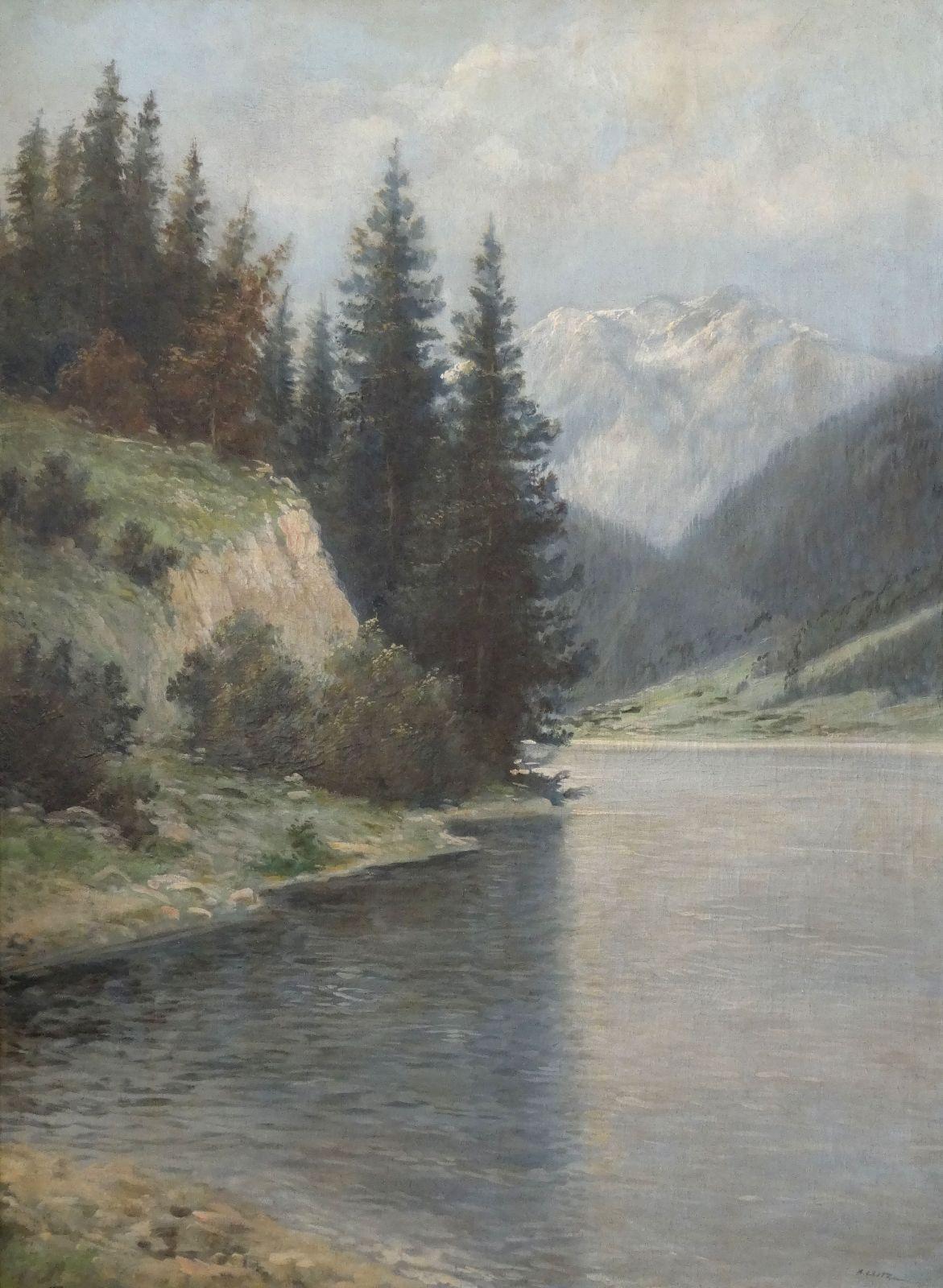 A. Lutz Landscape Painting - Lake Alpine mountain. 1896, canvas, oil, 98x73, 5 cm