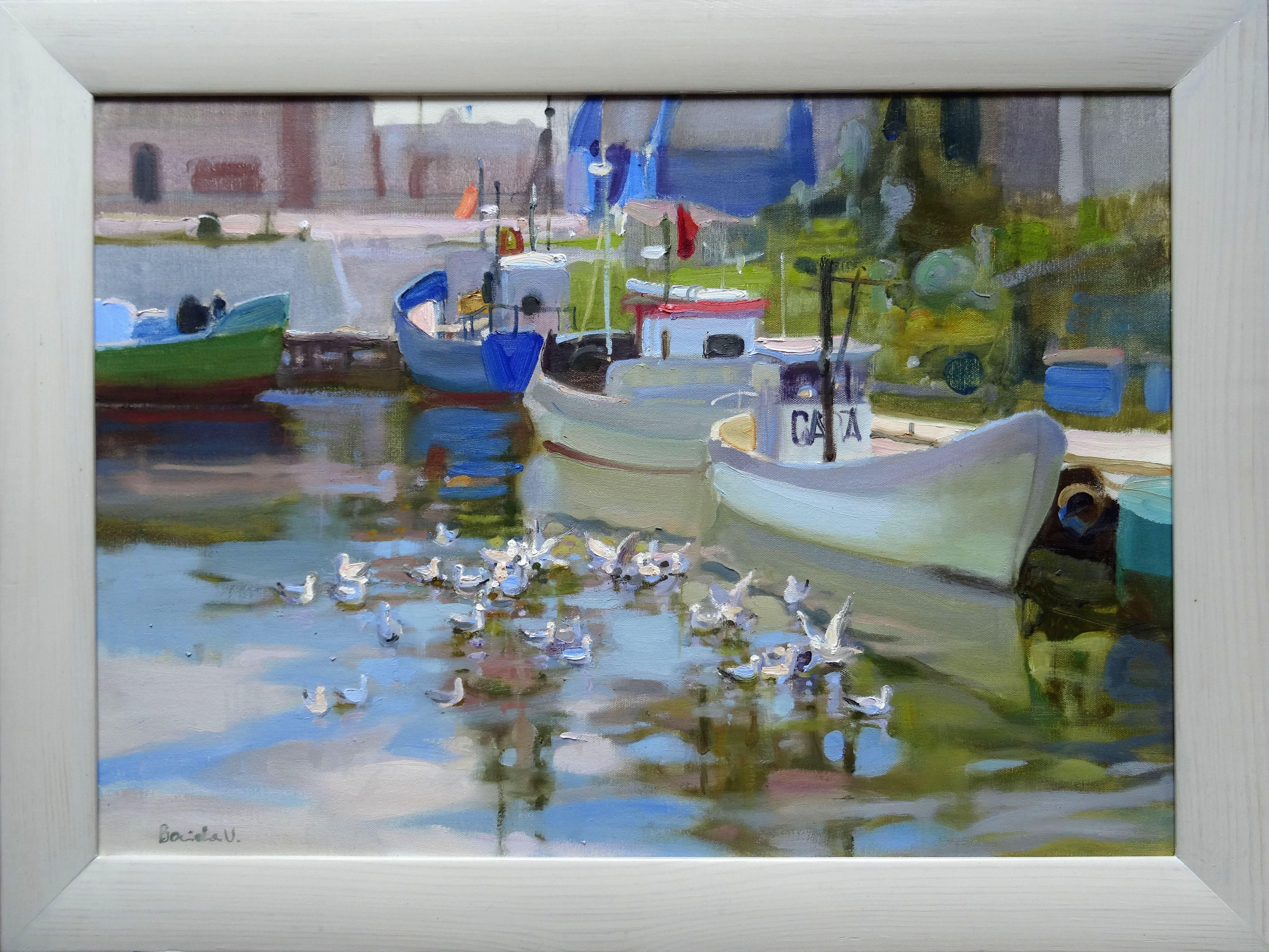 Muelle. 2020. Óleo sobre lienzo, 50x70 cm - Painting de Valery Bayda 