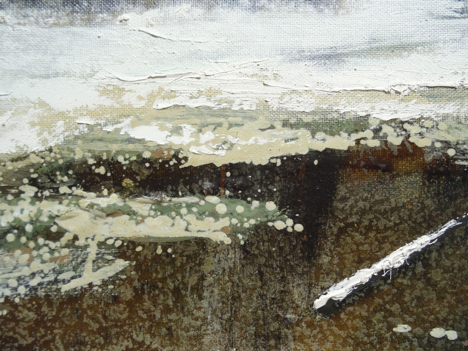 Spring. 1989. Cardboard, oil, 80x100 cm - Gray Landscape Painting by Henri Klebah