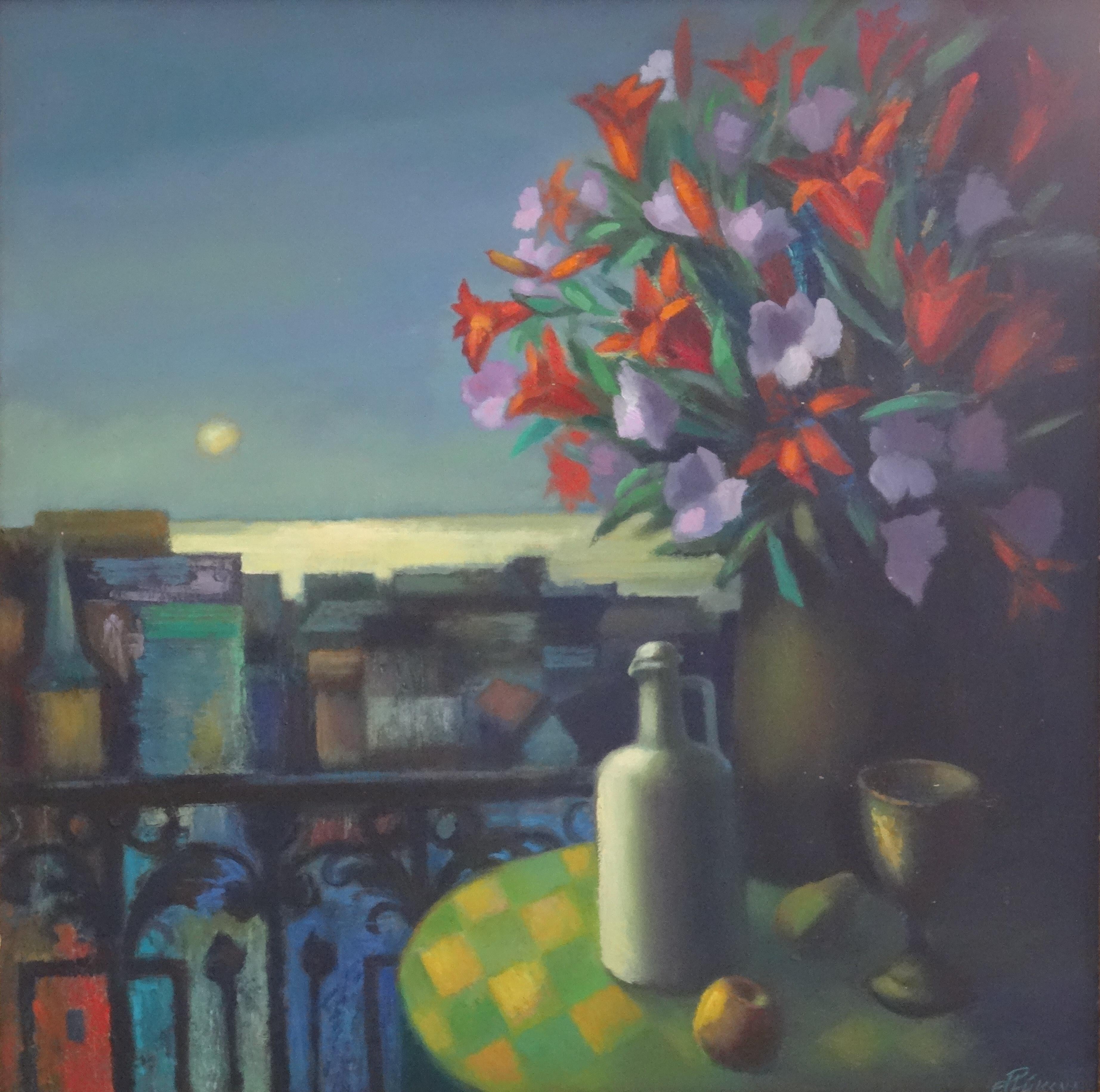 Einars Pluksna Still-Life Painting – Balcony. 2006, Öl auf Karton, 80x80 cm