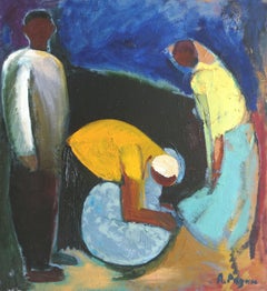 Trois personnages. Huile sur toile, 65 x 60,5 cm