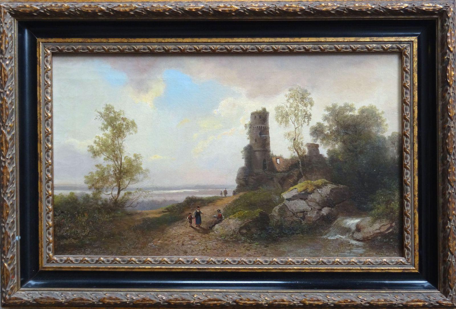 Path by the sea. 1869. Oil on Canvas, 31x53 cm - Painting by Julius Bayer