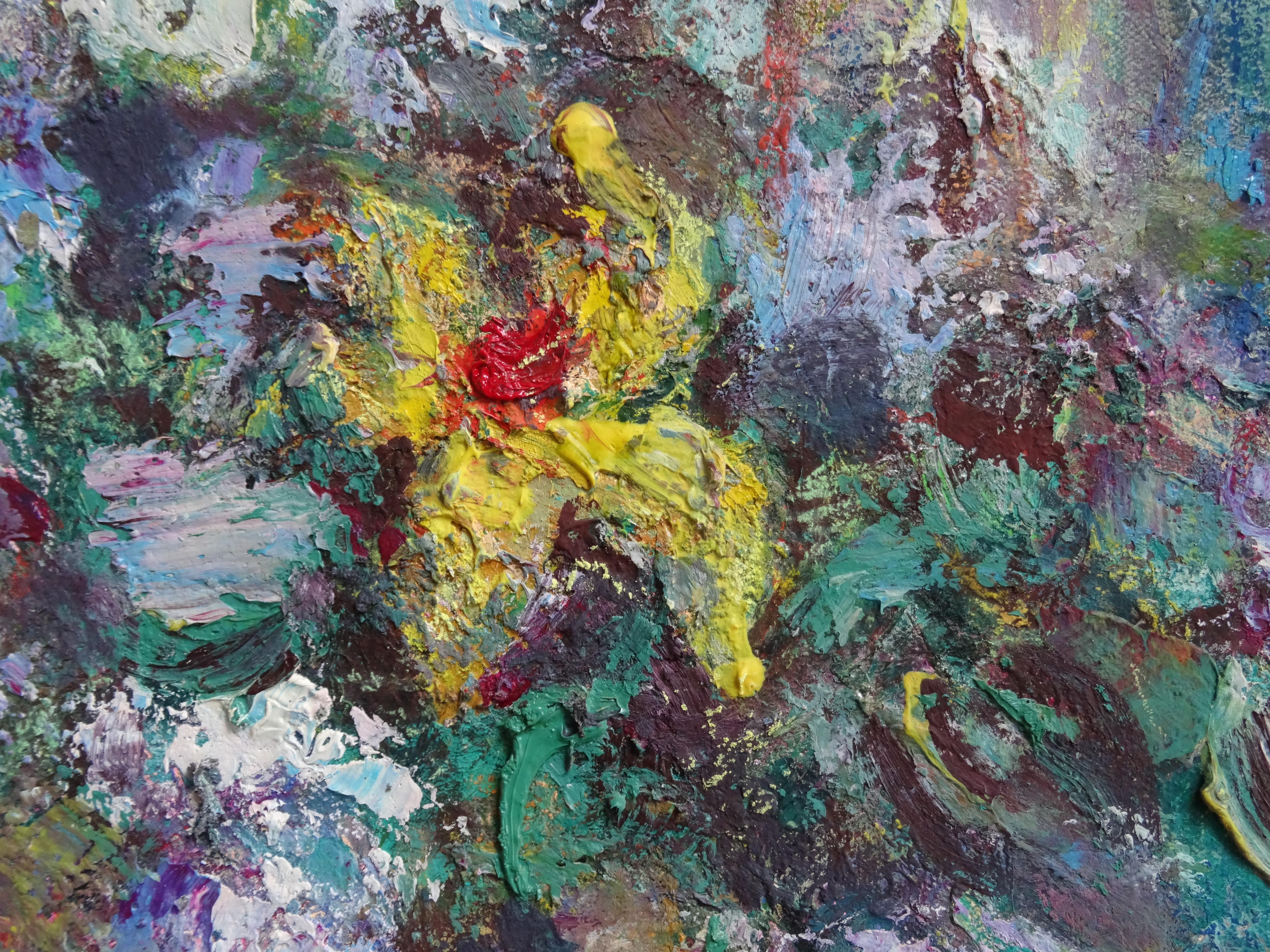 Lilas. 2018, techniques mixtes sur toile, 60 x 69,5 cm - Expressionniste Painting par Dzidra Bauma