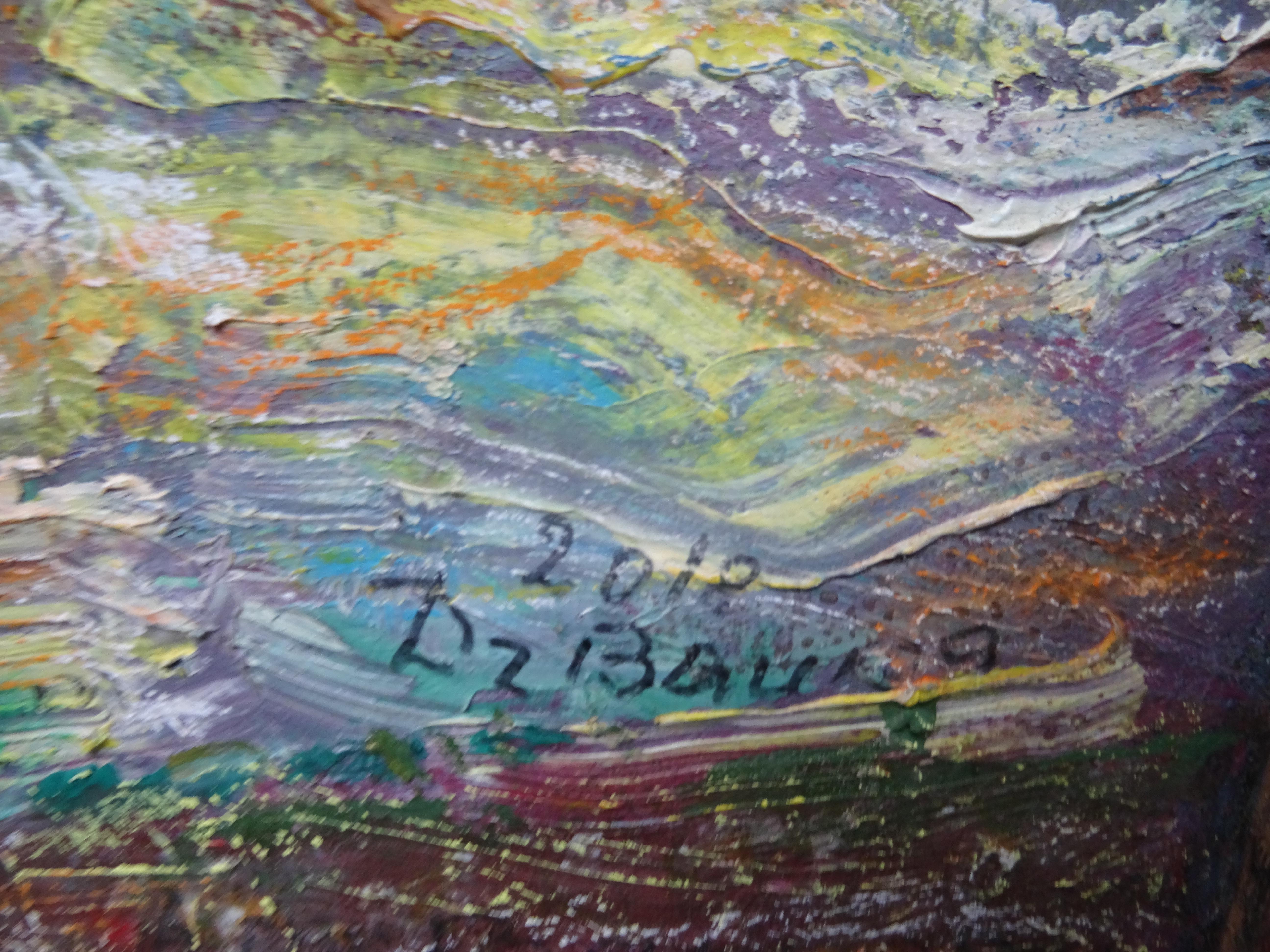 Lilac. 2018, mixed media on canvas, 60x69.5 cm - Painting by Dzidra Bauma