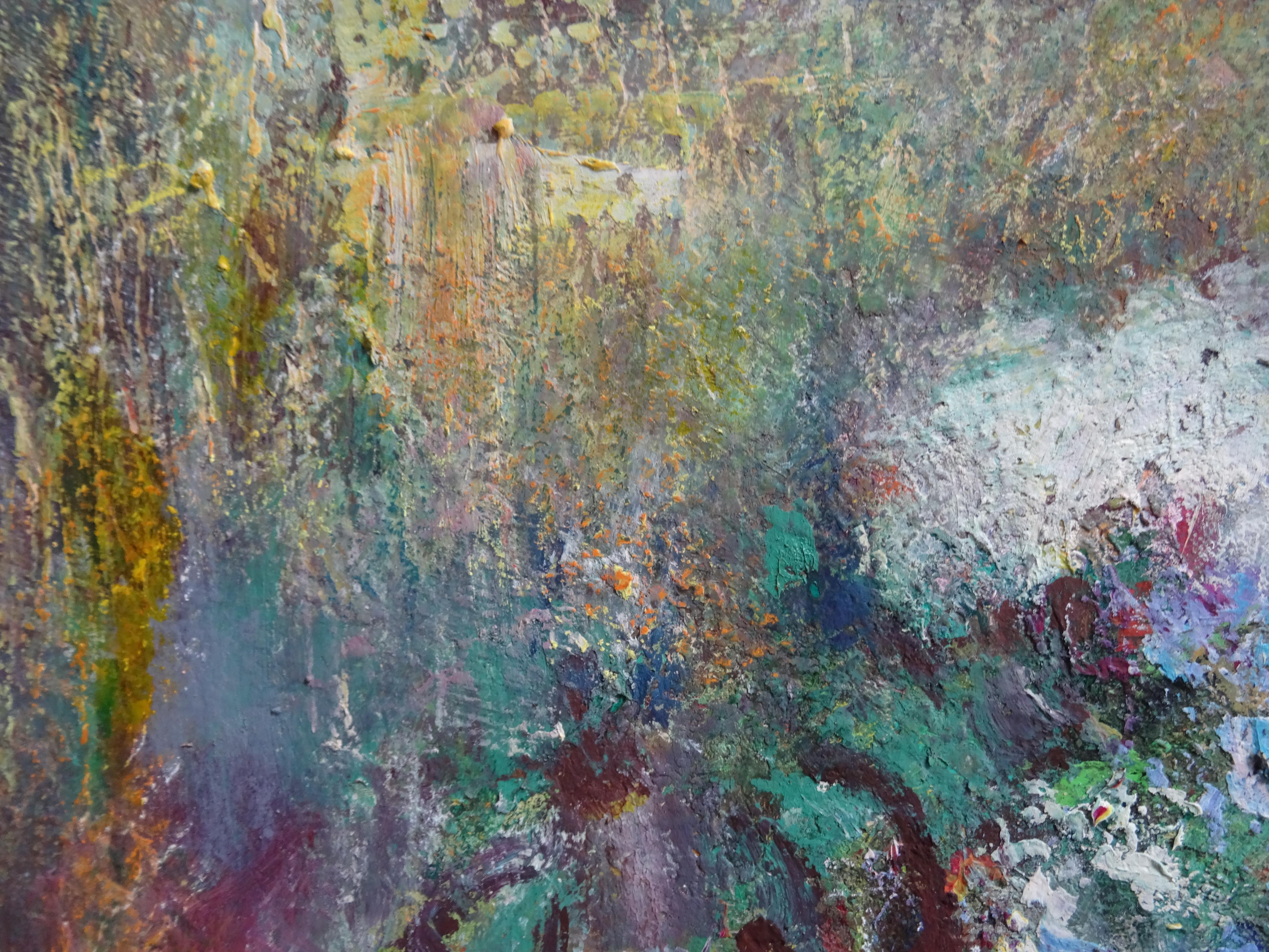 Lilac. 2018, mixed media on canvas, 60x69.5 cm - Expressionist Painting by Dzidra Bauma