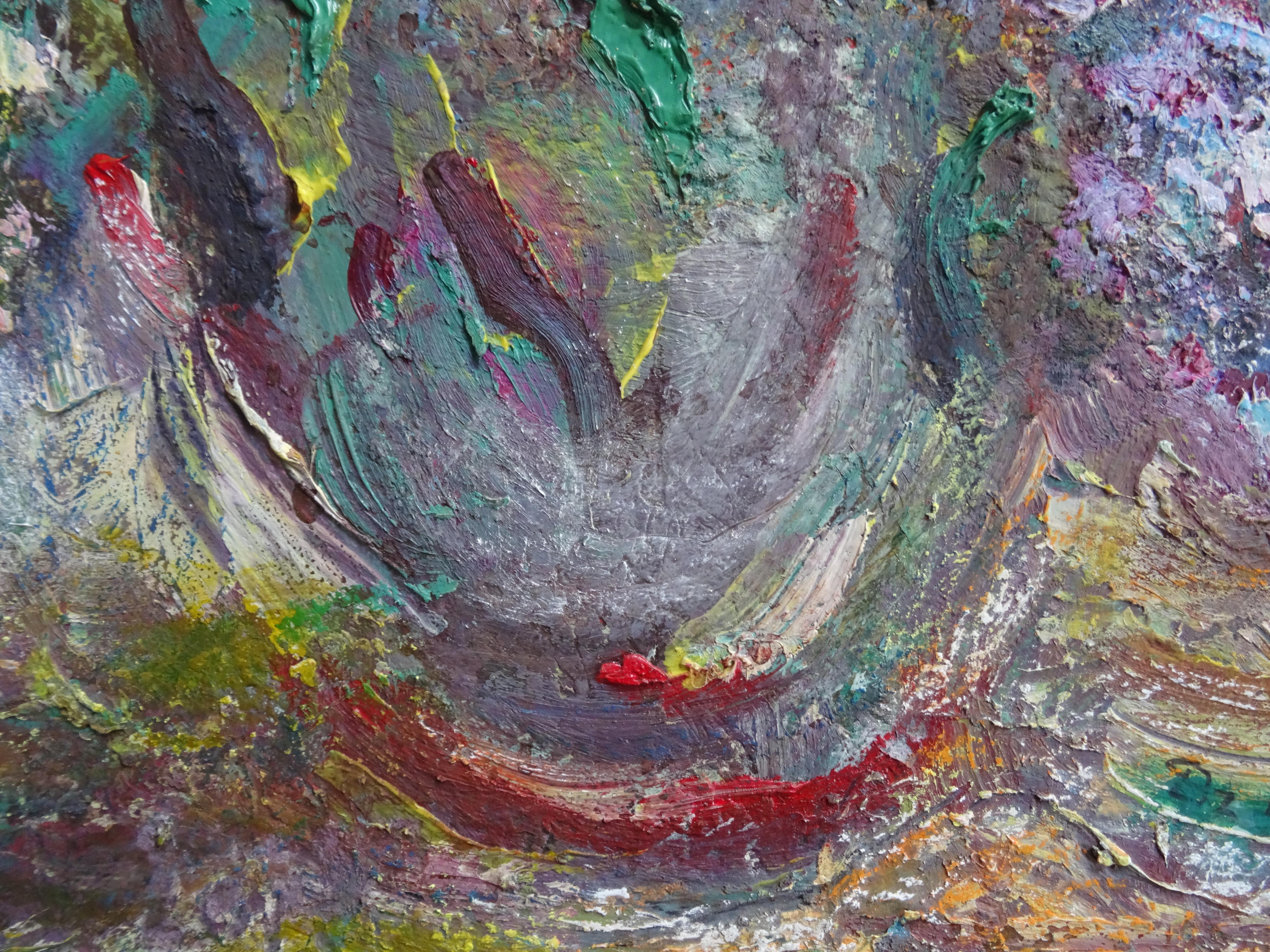 Lilac. 2018, mixed media on canvas, 60x69.5 cm - Gray Still-Life Painting by Dzidra Bauma