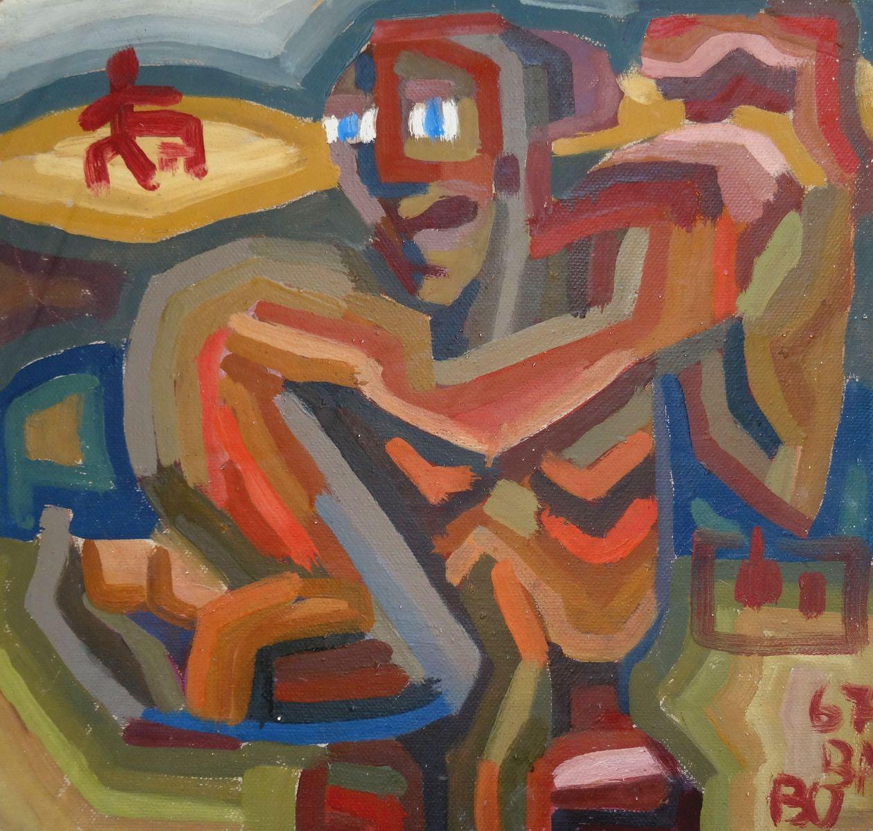 Corsa. 1967. Bifacciale, cartone, tempera, 37,5x39 cm