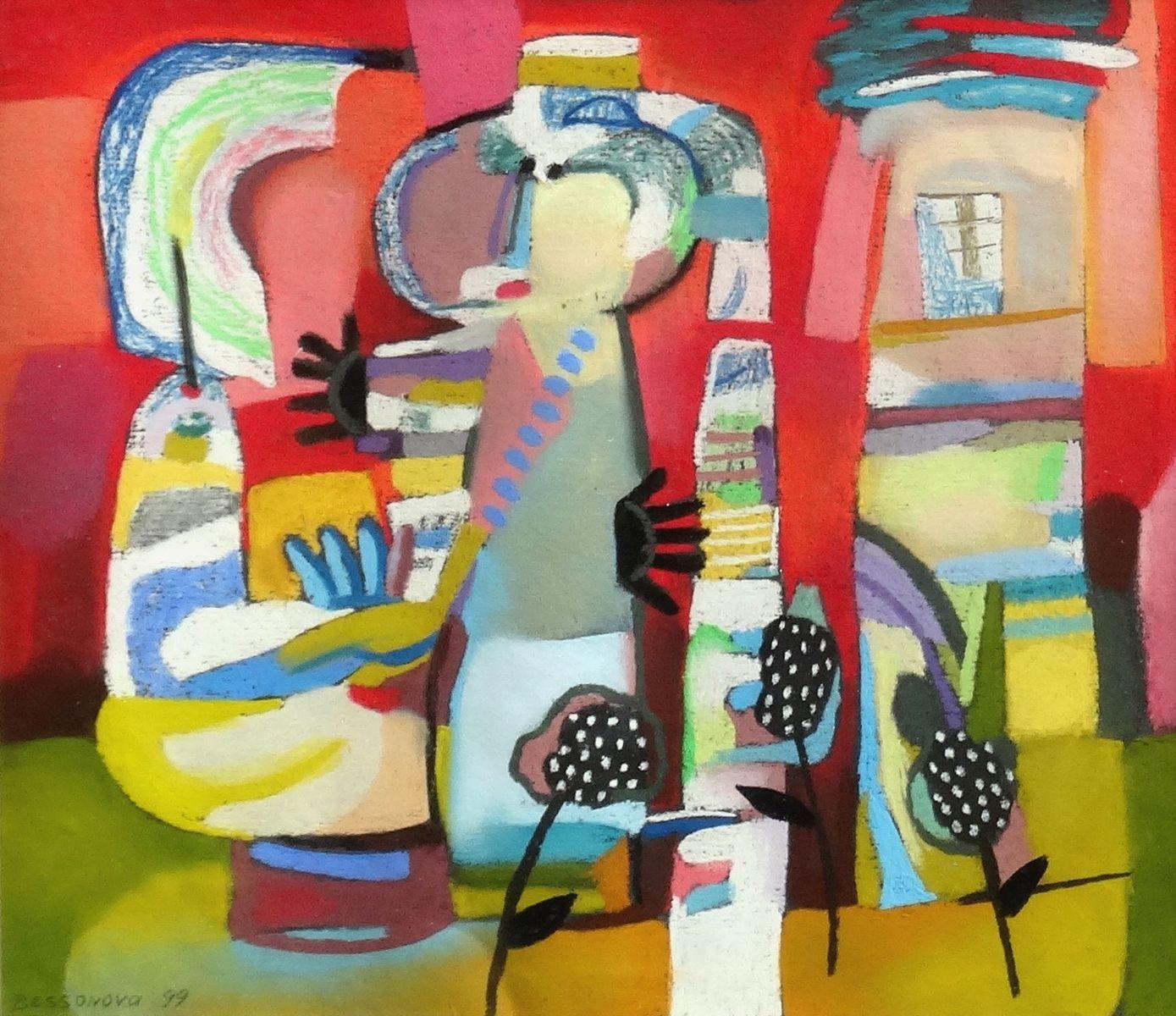 Abstract Painting Natalia Bessonova  - Picnic. 1999, papier, pastel, 28,5x33 cm
