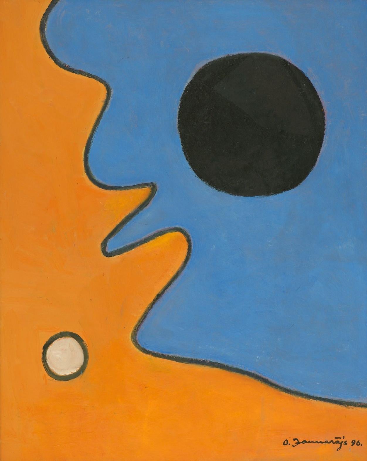 Olgerts Jaunarajs Abstract Painting - Composition 7. 1996, oil on board, 81x65 cm