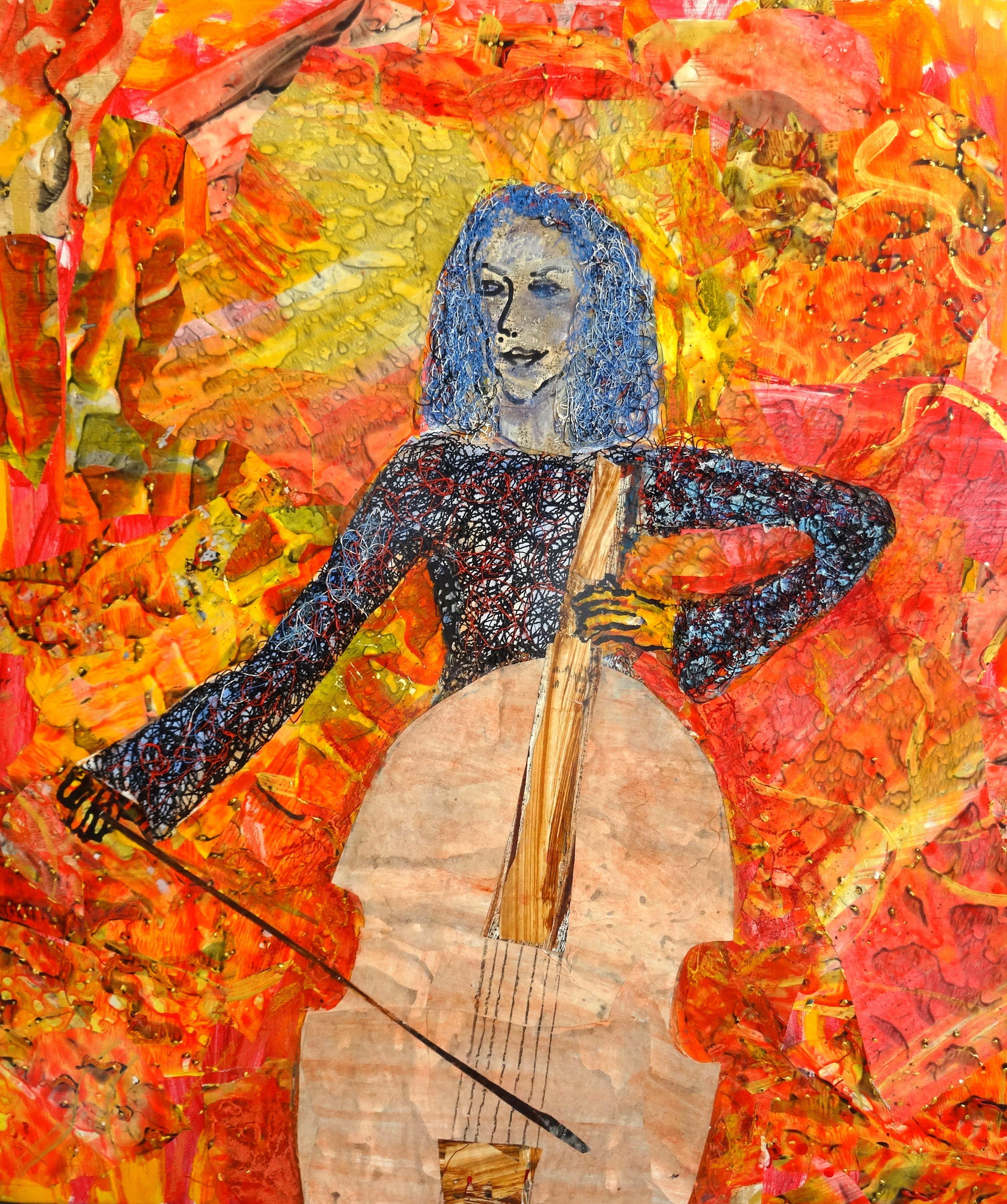 La fille avec une contrebass. 2013. Huile sur toile, 81 x69 cm