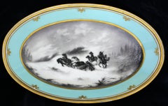 Oval plate. Returning from a Bear Hunt. 19th Century. Porcelain, 4, 5x39, 5x26 cm