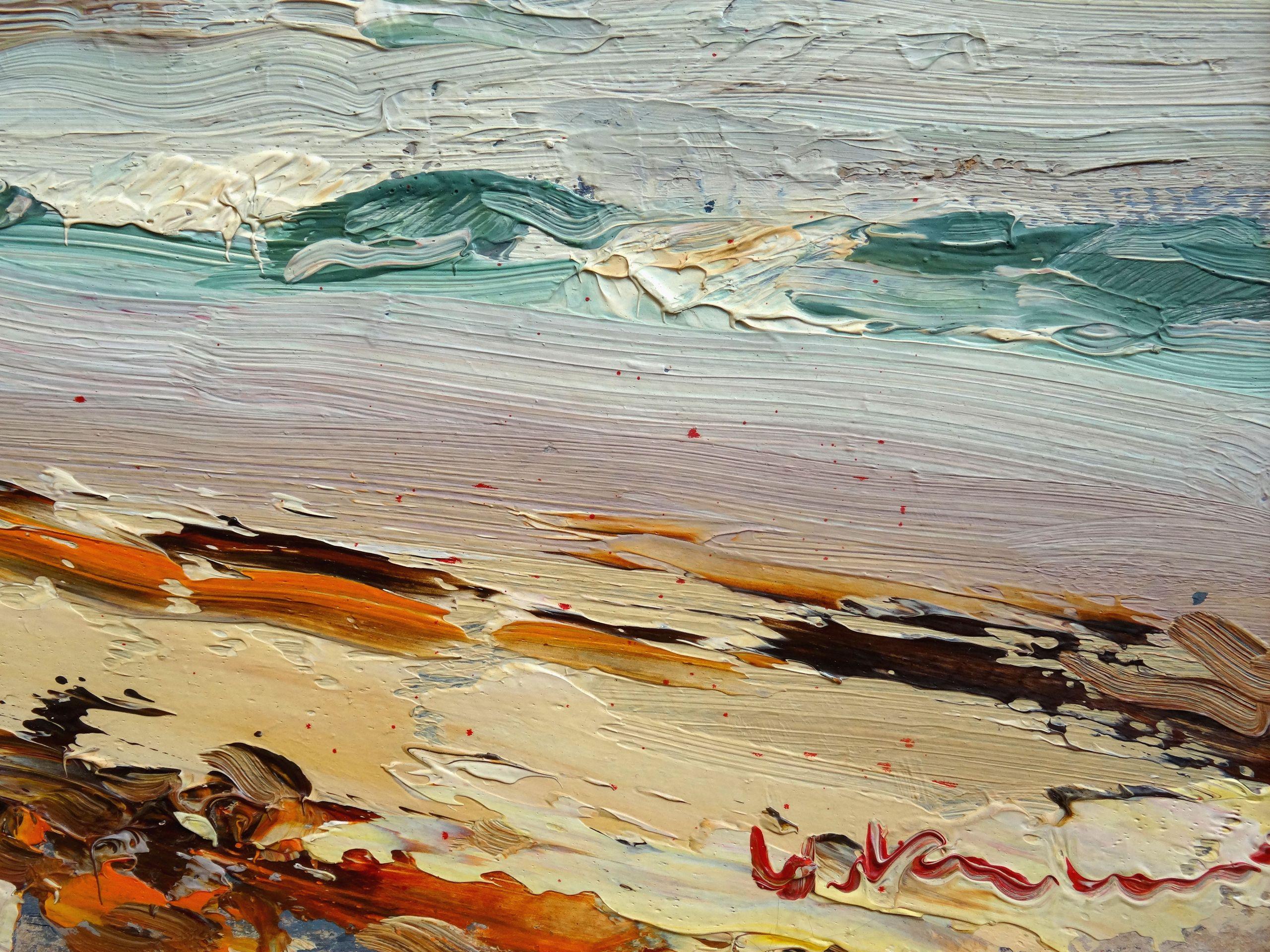 Seashore. 1950. Cardboard, oil, 34x48 cm - Painting by Vitalijs Kalvans