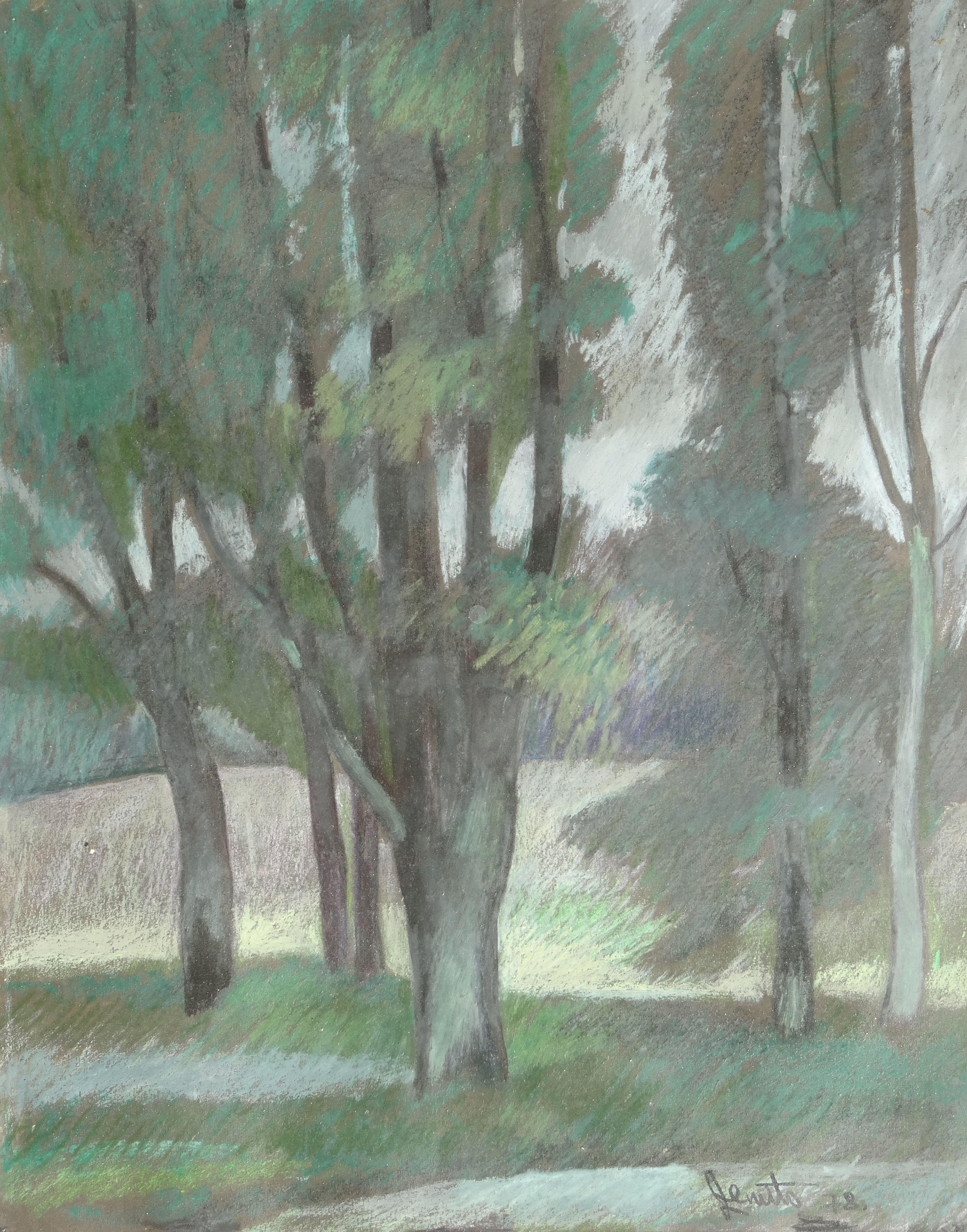 Landscape Painting de Janis Zemitis - Árboles en el parque. 1978. Papel, pastel, 37,5x29,5 cm