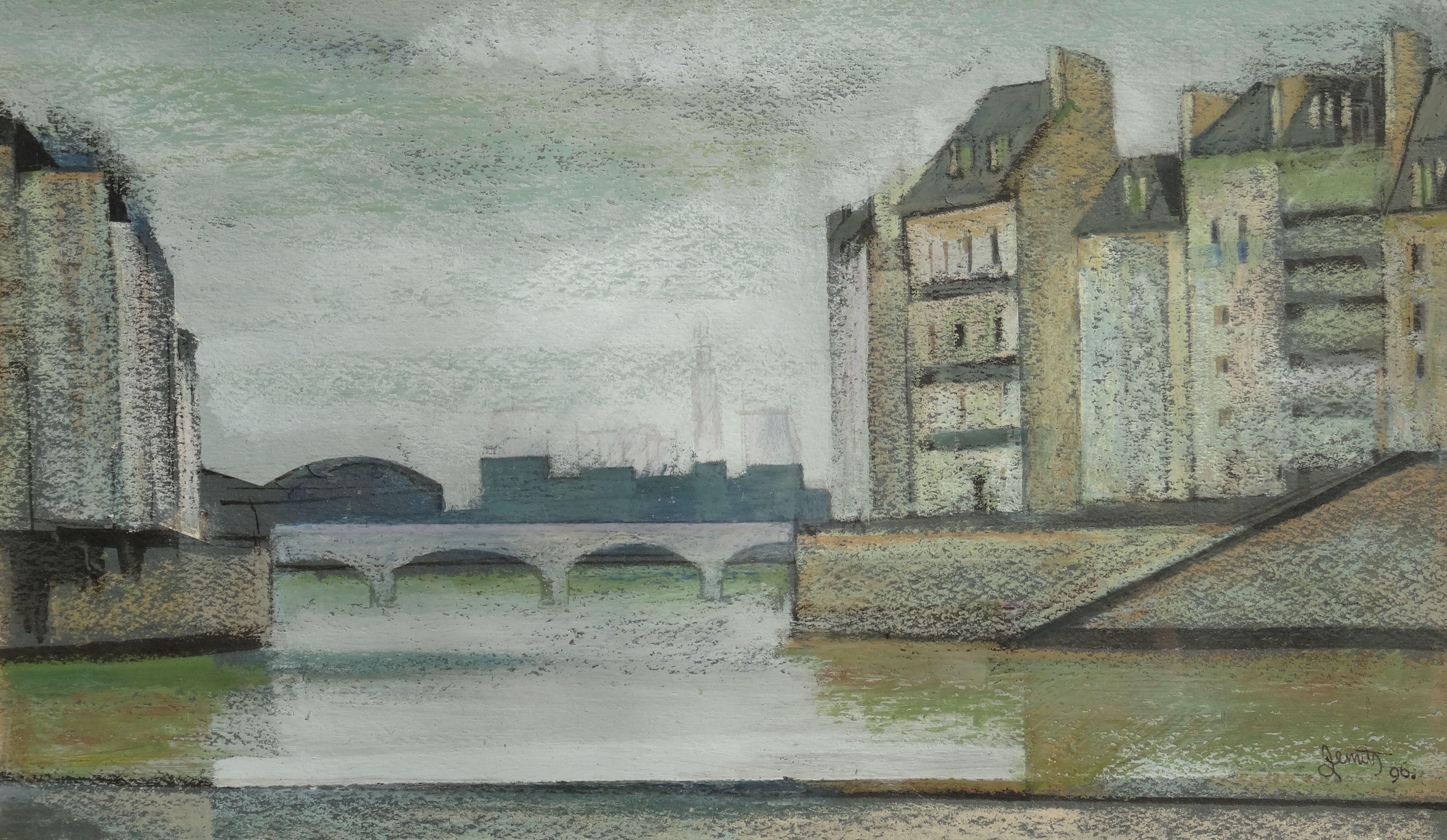 Janis Zemitis Landscape Painting - At the Seine. 1996. Paper, pastel, 24x41 cm