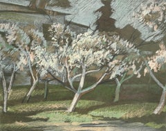 Blooming apple trees. 1980. Pastel on paper, 28x34,5 cm
