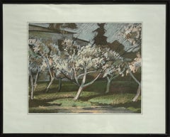Blooming apple trees. 1980. Pastel on paper, 28x34, 5 cm