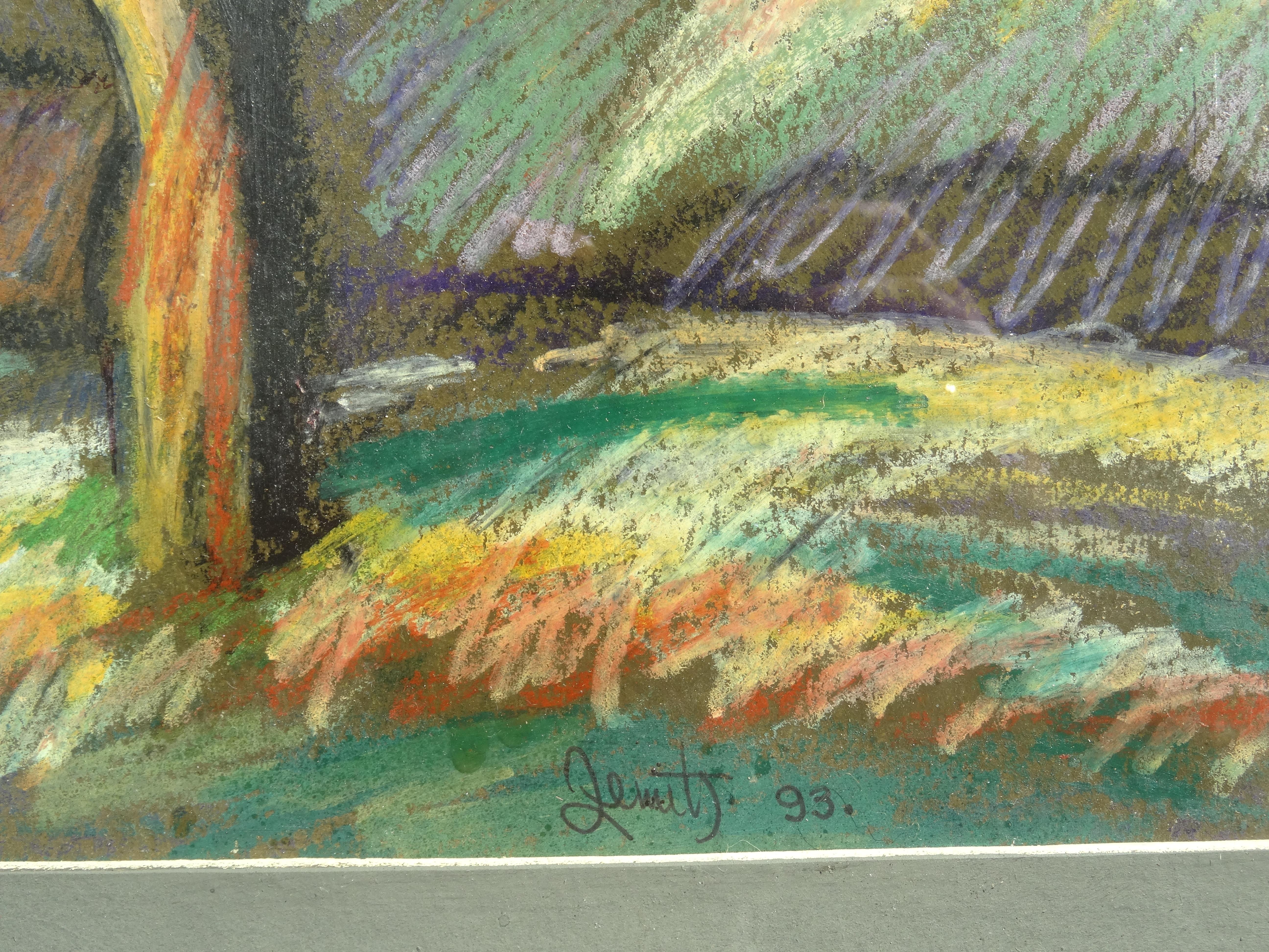 journée ensoleillée d'automne. 1993. Papier, pastel, 30x40 cm - Réalisme Painting par Janis Zemitis
