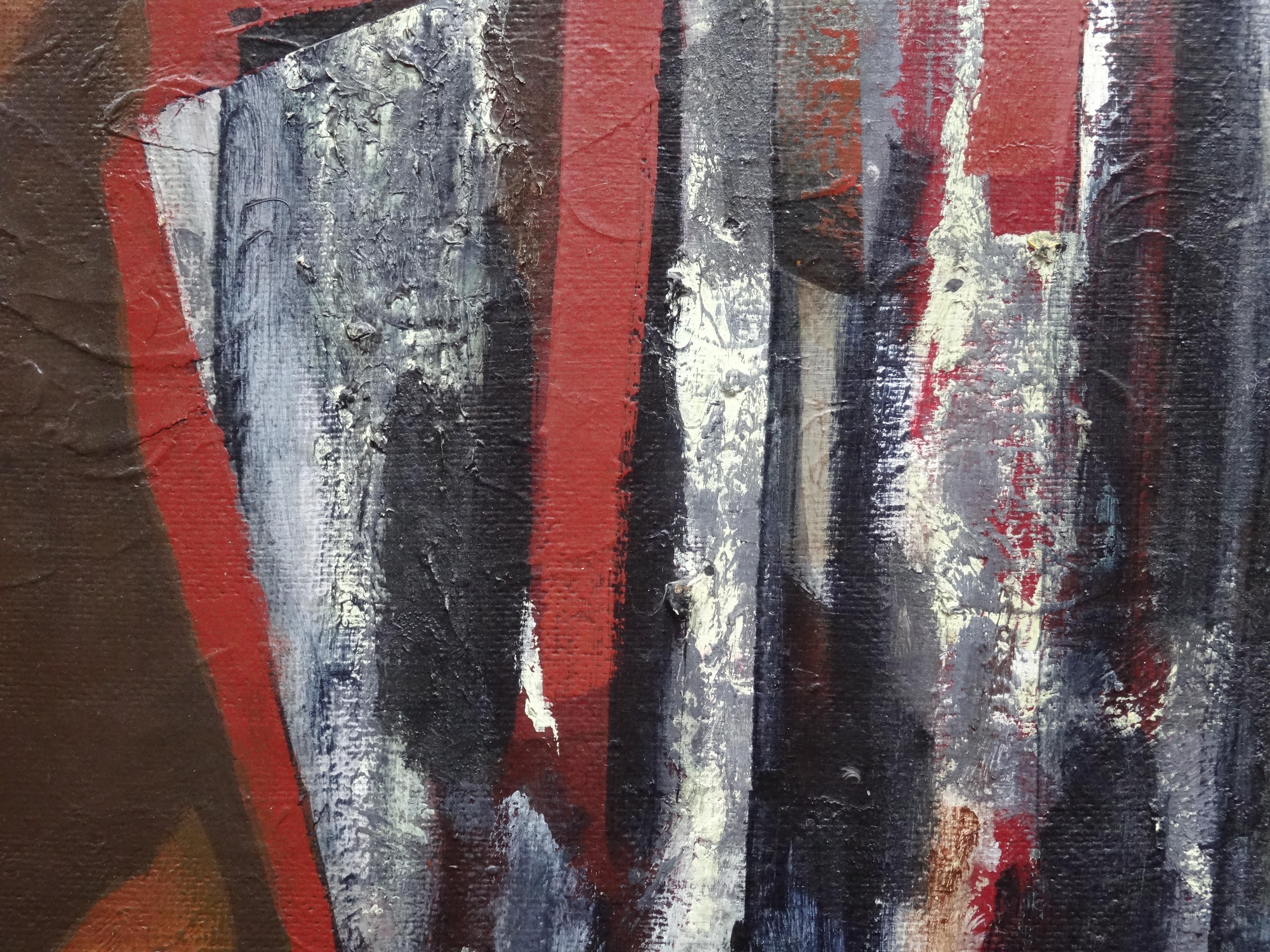 Due. 1997. Olio su cartone, 55x55 cm - Painting Astratto di Janis Zemitis