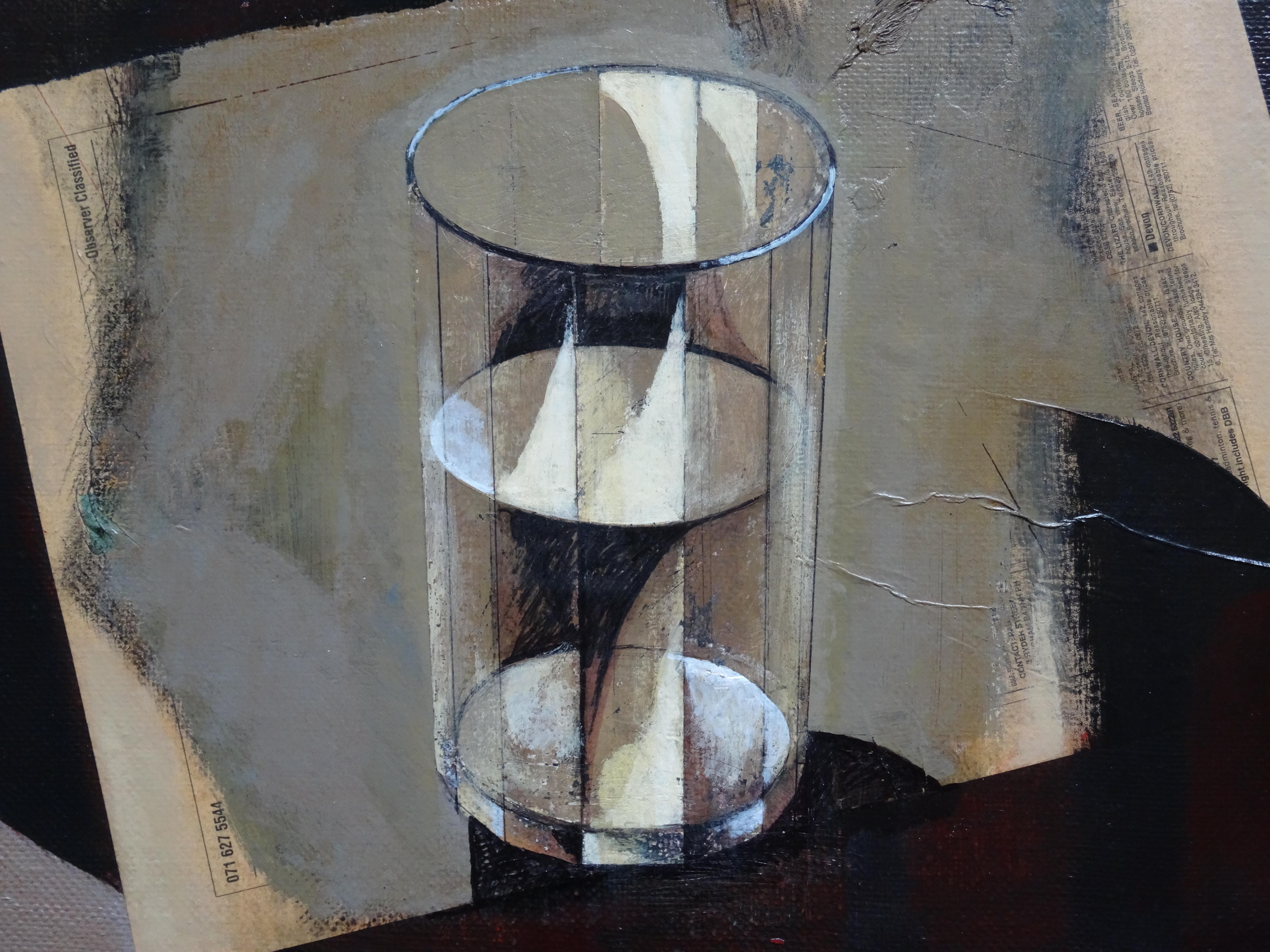 Glass. 1993. Oil, collage on canvas, 57x69 cm - Abstract Painting by Janis Zemitis