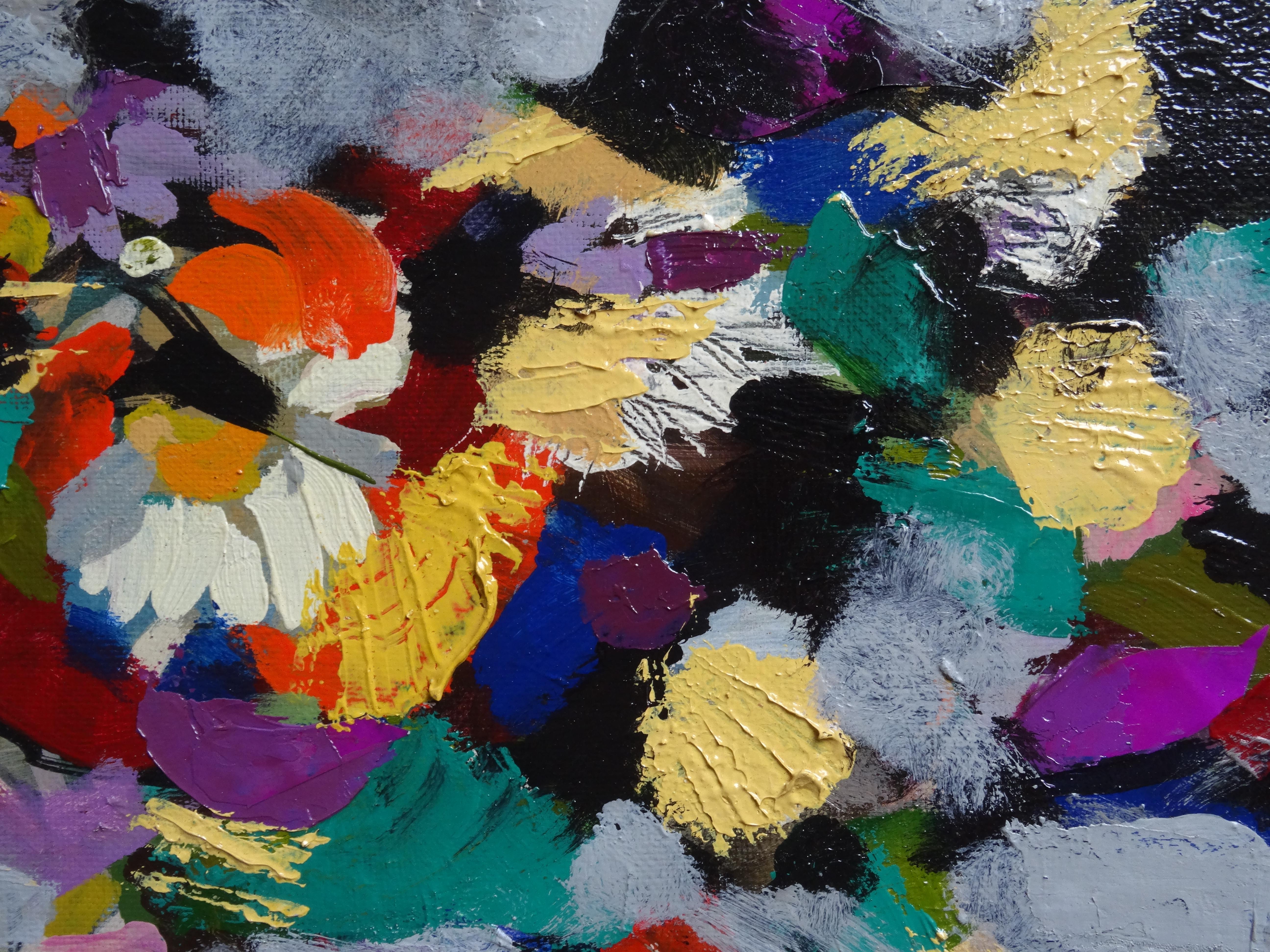 Flowers. 1996, huile sur toile, 69 x57 cm  - Abstrait Painting par Janis Zemitis