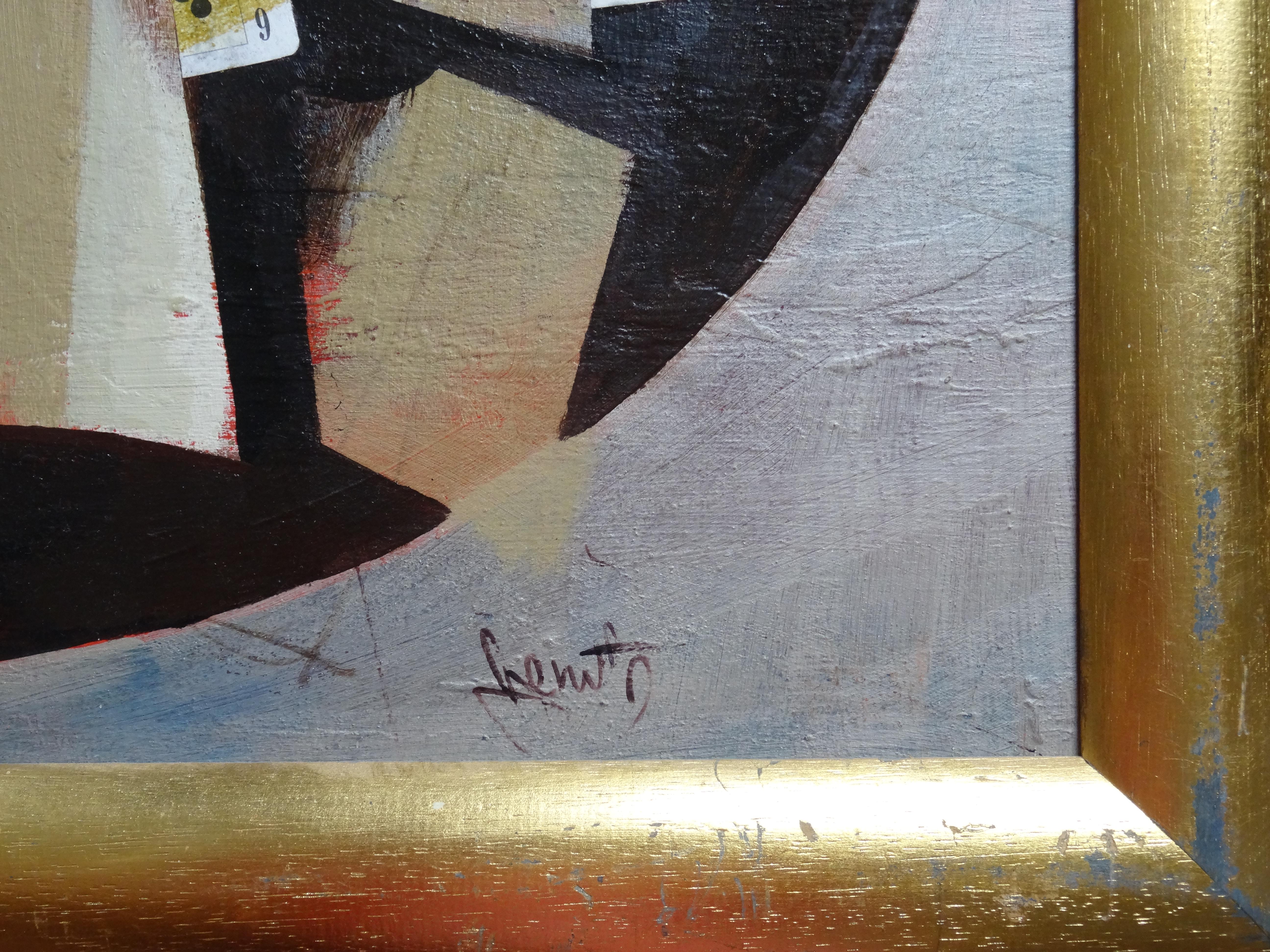 Vetro rovesciato. 1998, olio, collage su cartone, 45x59 cm - Painting Astratto di Janis Zemitis