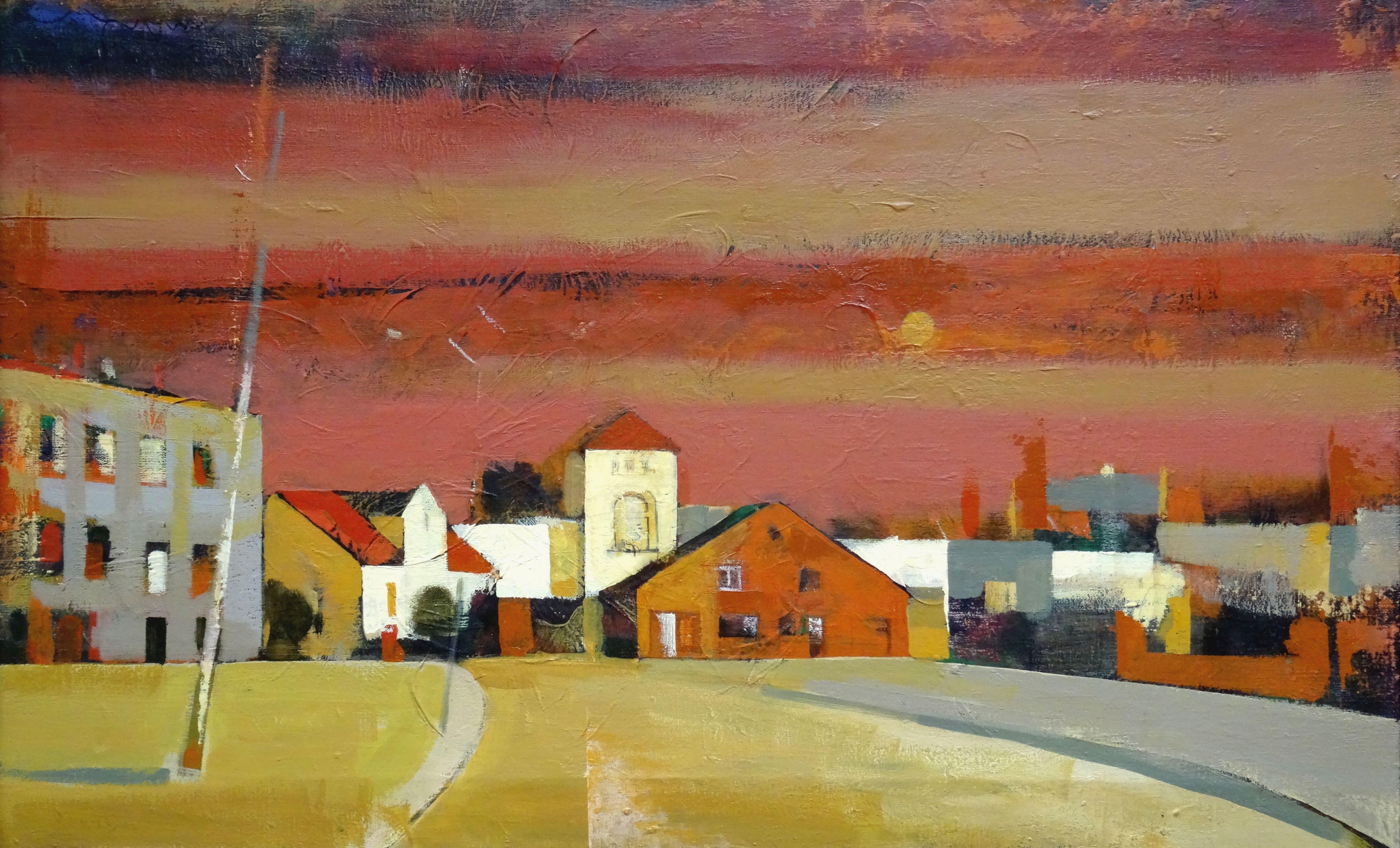 The waterfront. 1990, oil on canvas, 53x85 cm - Painting by Janis Zemitis