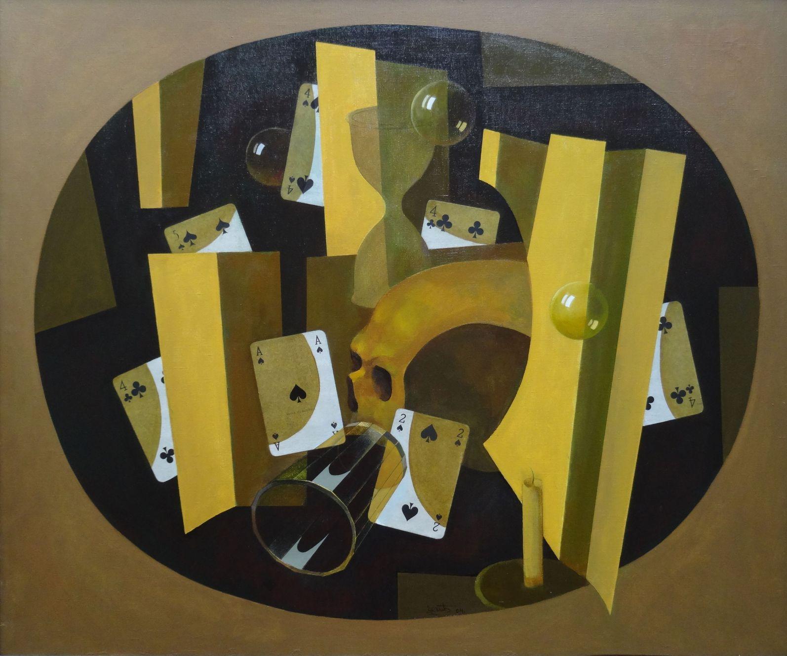 Vanita. Abstract still life with scull. 2004, oil, collage on canvas, 100x120 cm