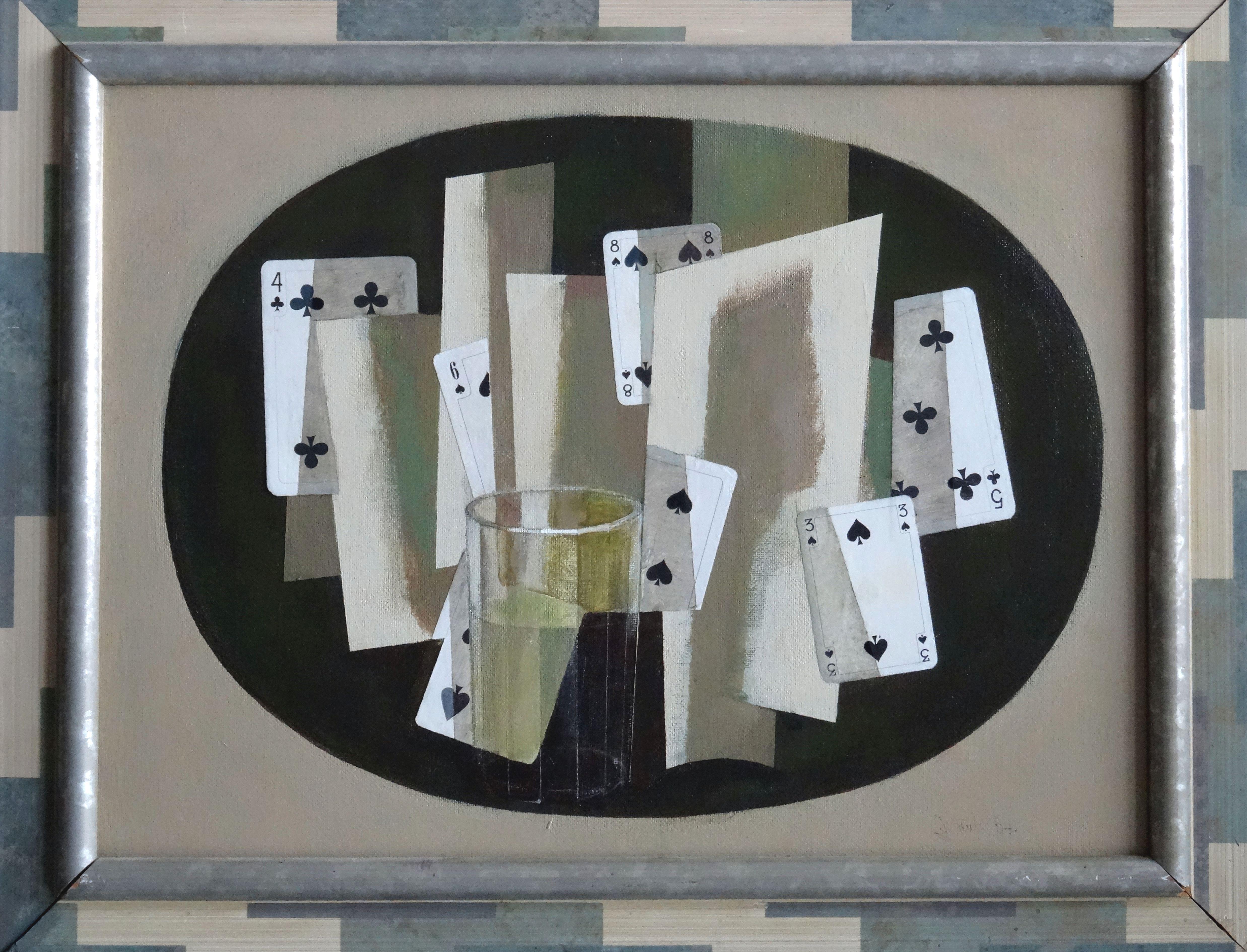 Janis Zemitis Abstract Painting - Game X. 2004, oil, collage on cardboard, 30х40 cm