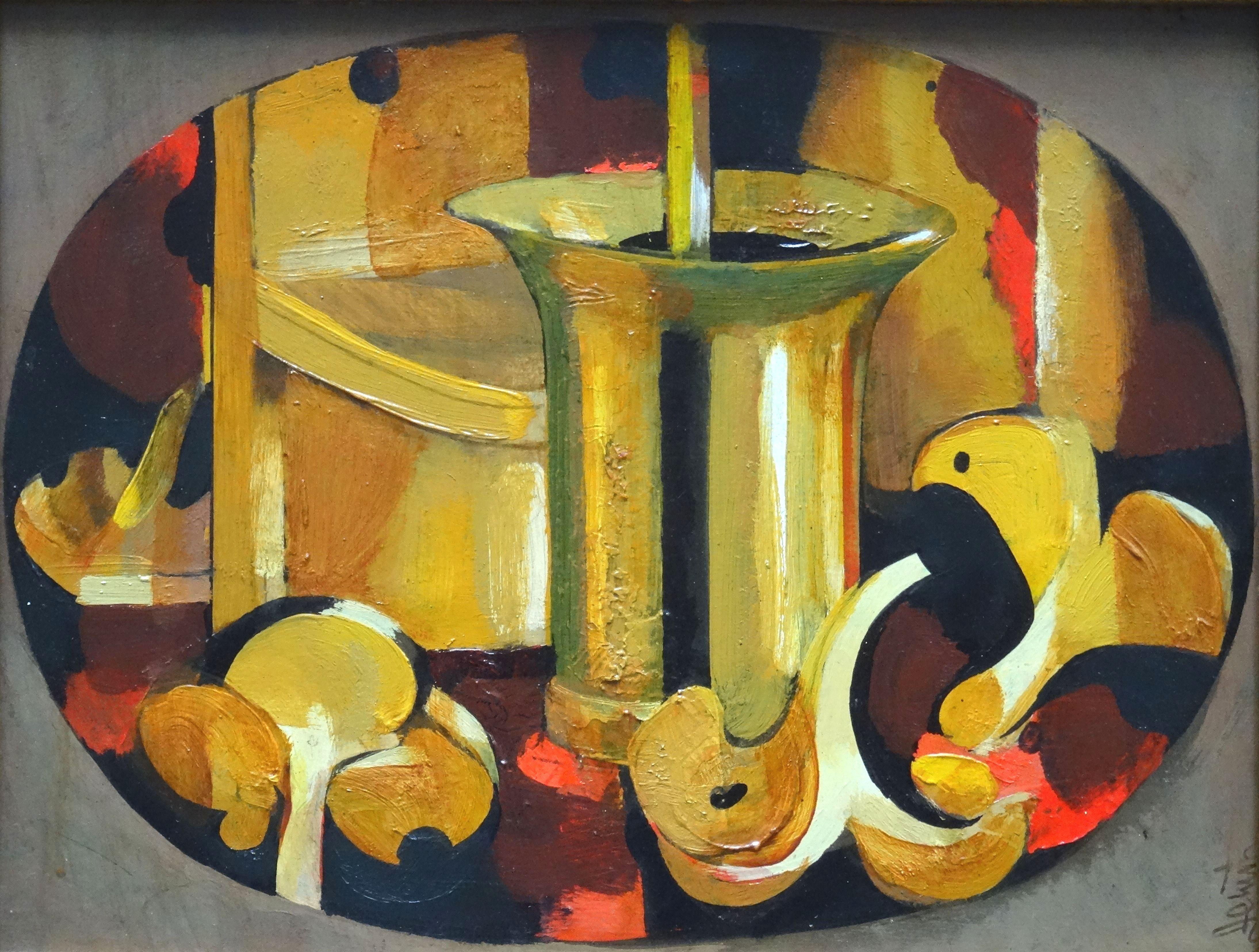 Mushrooms. 1995, oil on cardboard, 28, 5x37 cm - Painting by Janis Zemitis