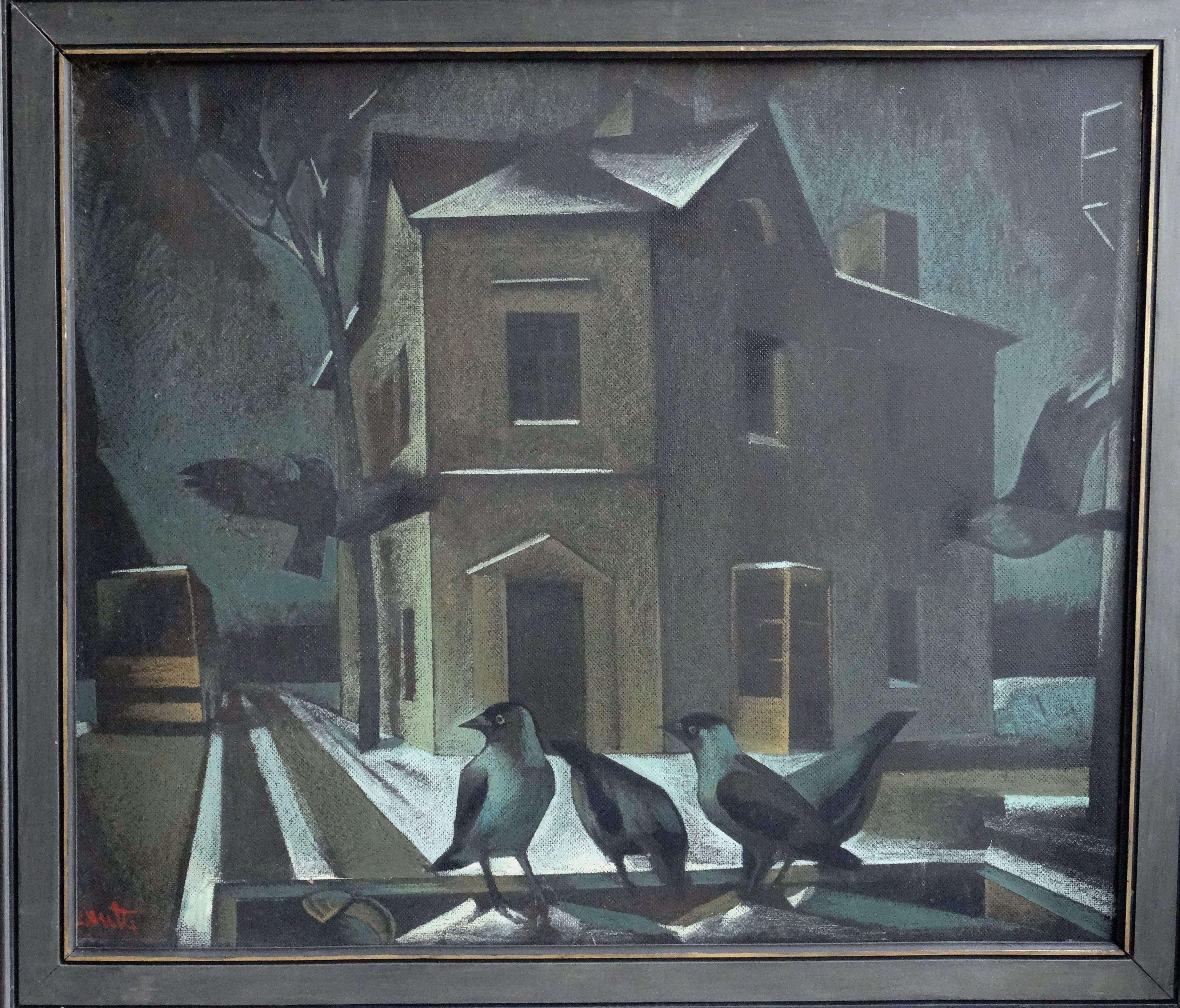 Près de la boutique. 1987, pastel sur carton, 67 x79 cm - Painting de Janis Zemitis