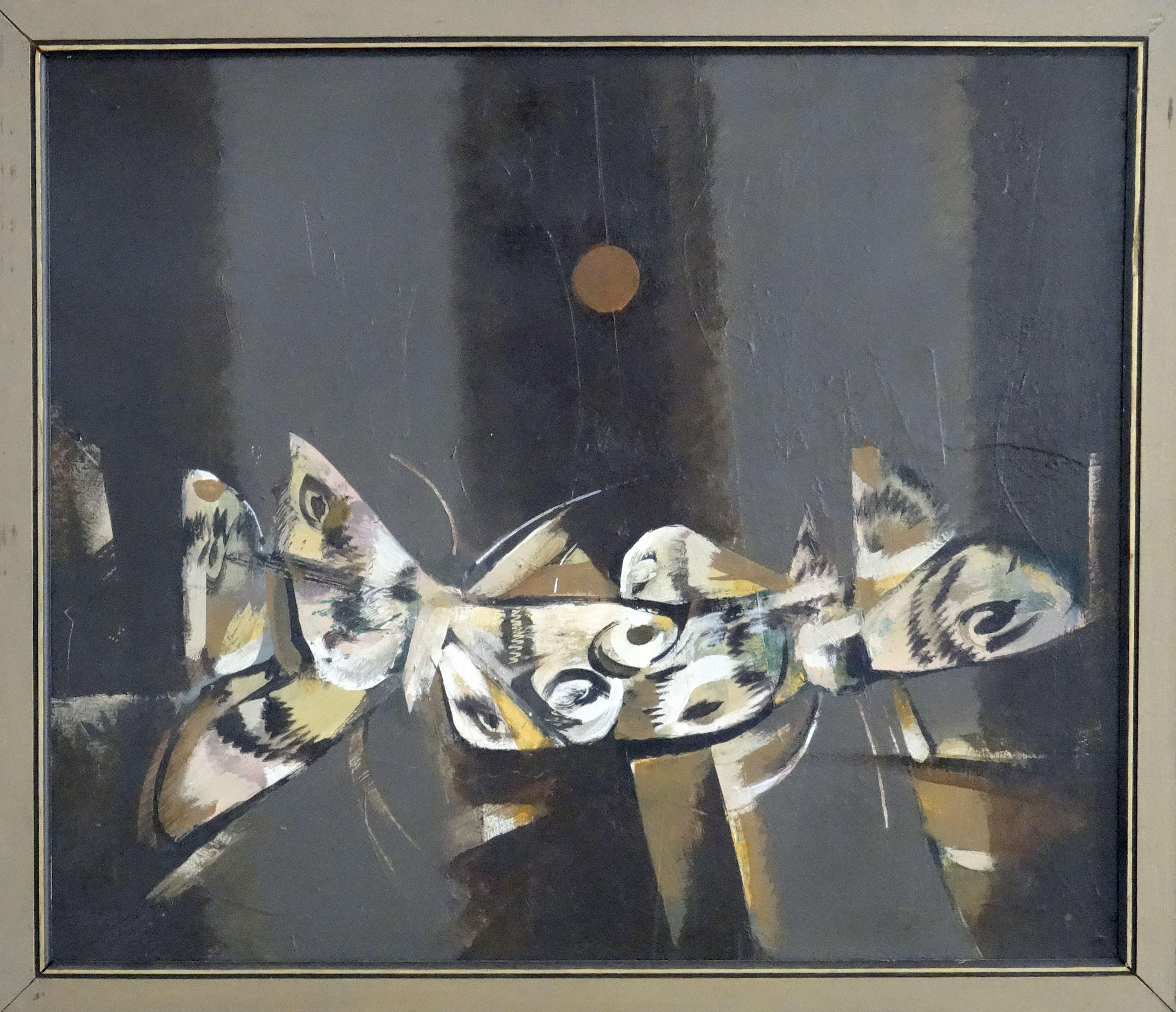 Flight. 2001, oil on cardboard, 67x79 cm - Painting by Janis Zemitis