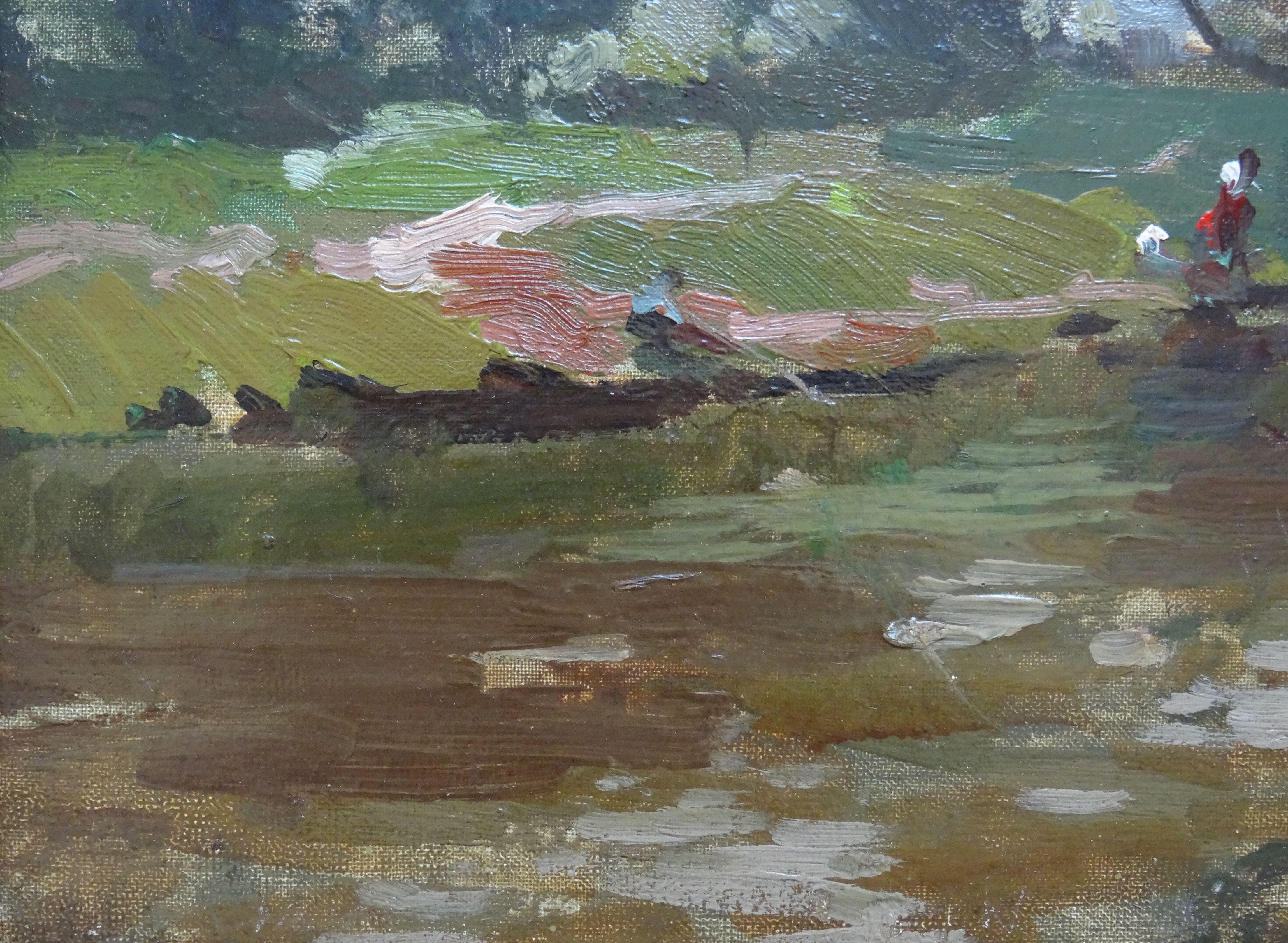 The lakeshore. 1972, oil on cardboard, 30x35 cm For Sale 2