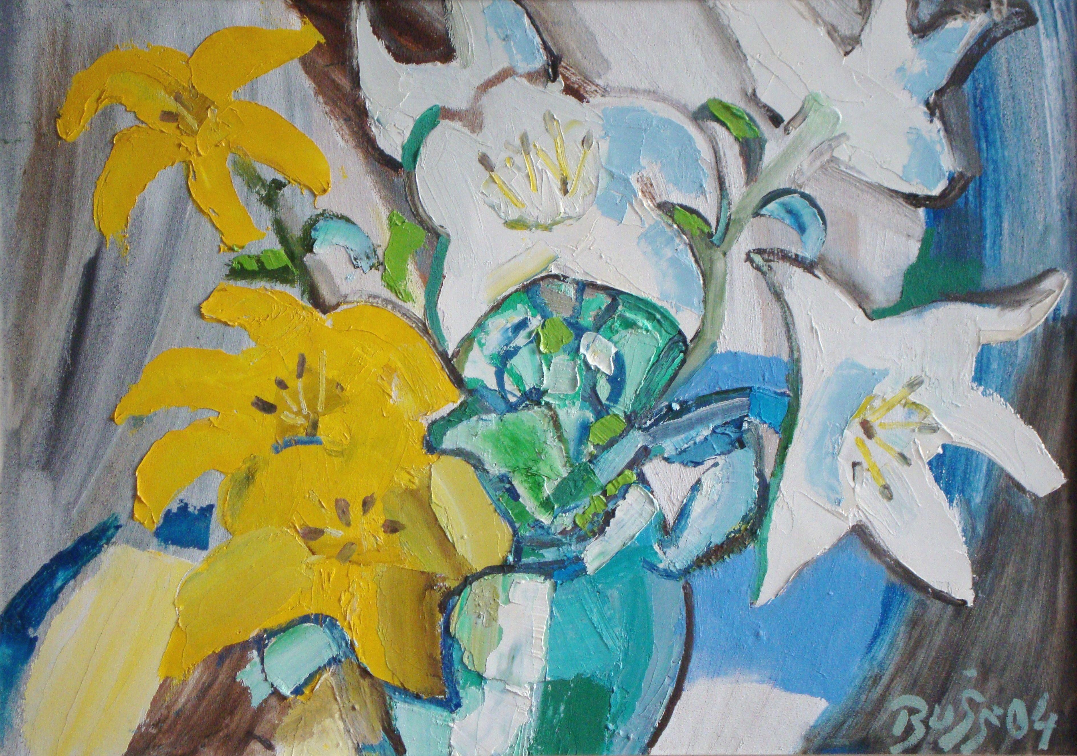 Valdis Bush Still-Life Painting - Lilies. 2004, oil on cardboard, 49, 5x70 cm